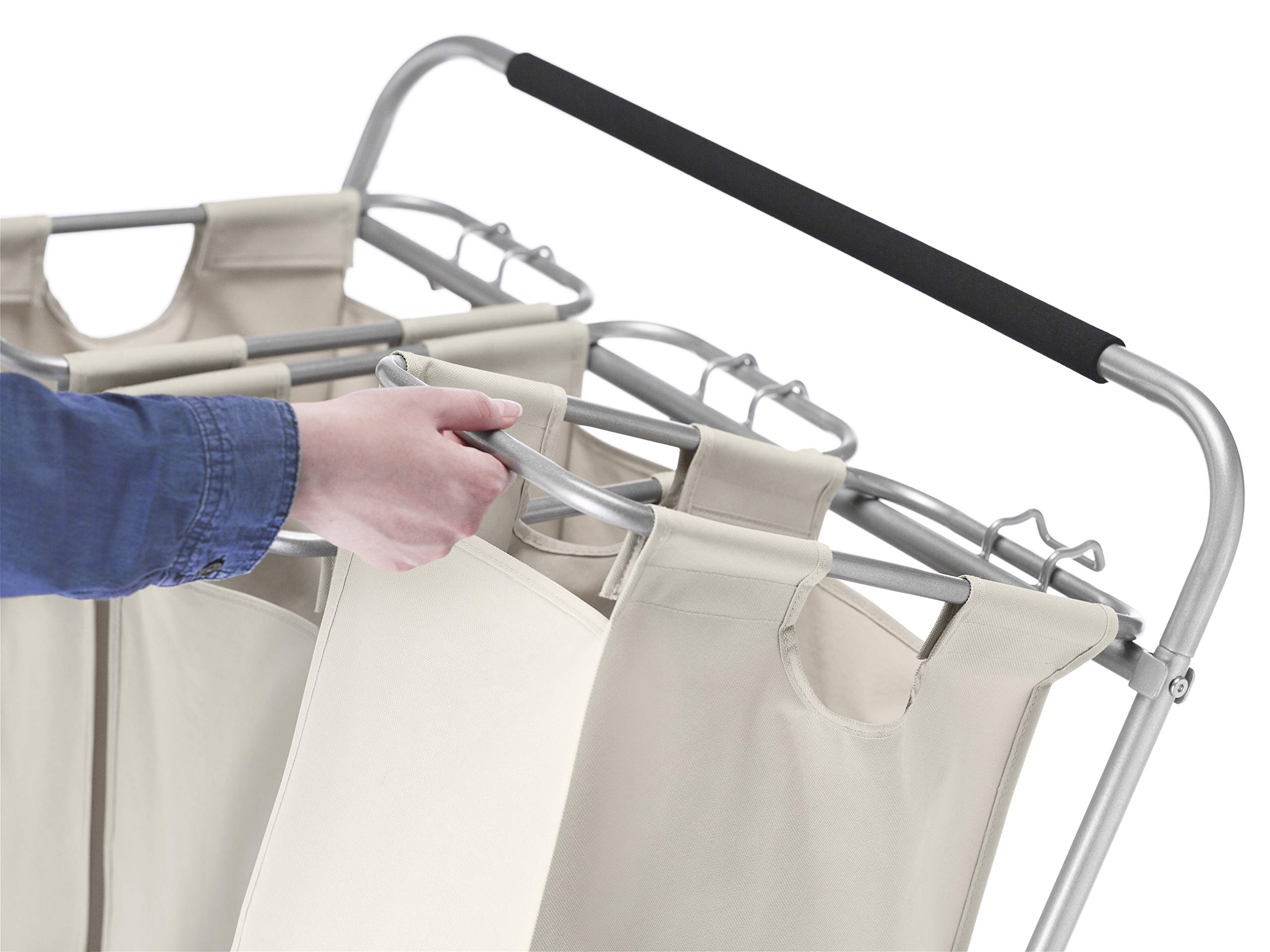 Whitmor Garment Rack with Removable Bags - Tan, Triple Sorter Laundry Center for Clothes Organization | Perfect for Bedroom, Closet & Laundry Room Storage