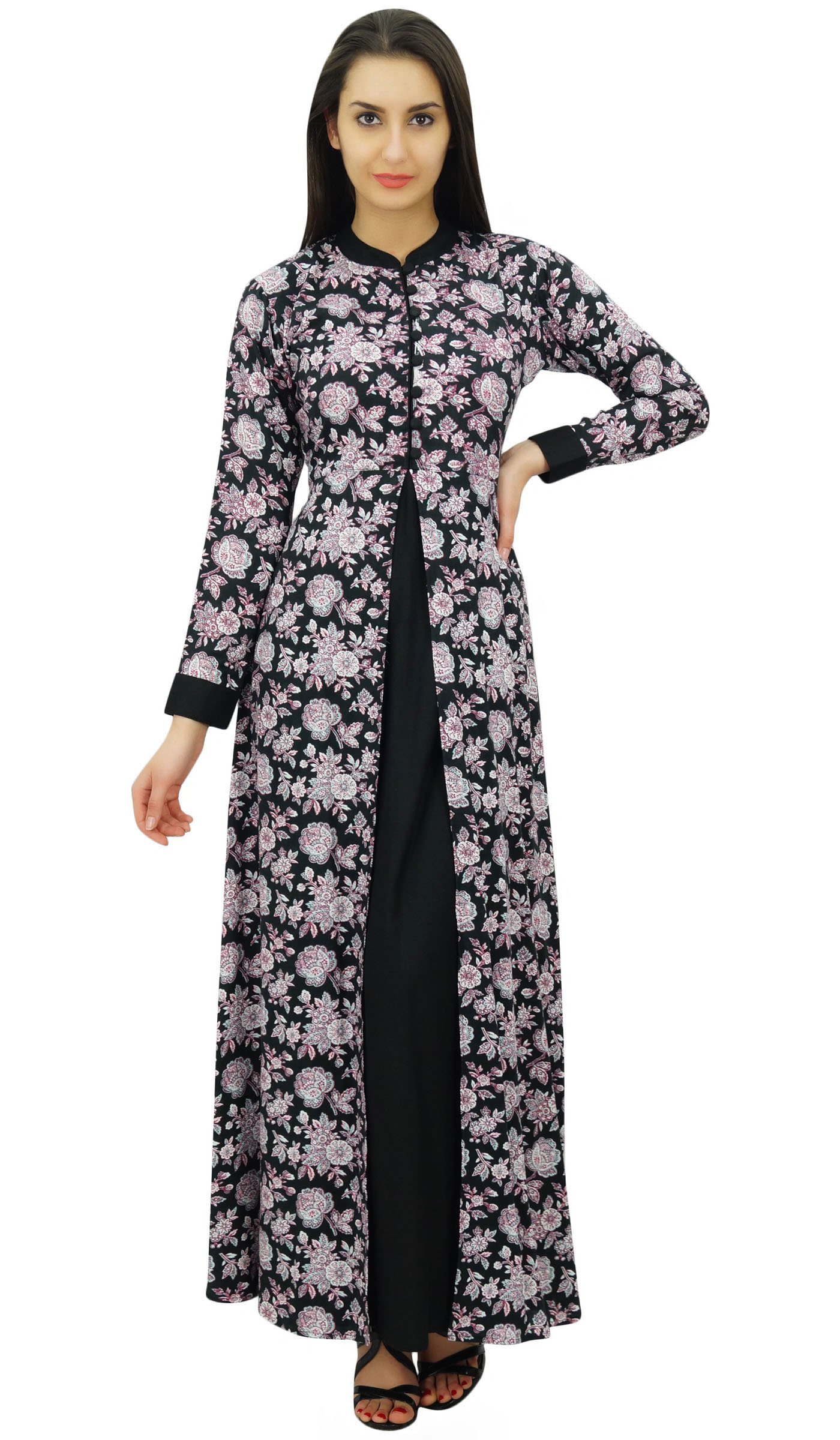 Bimba Women's Muslim Rayon Maxi Abaya Dress Floral Jilbab with Hijab - Modest Islamic Prayer Dress for Eid, Mosque & Special Occasions