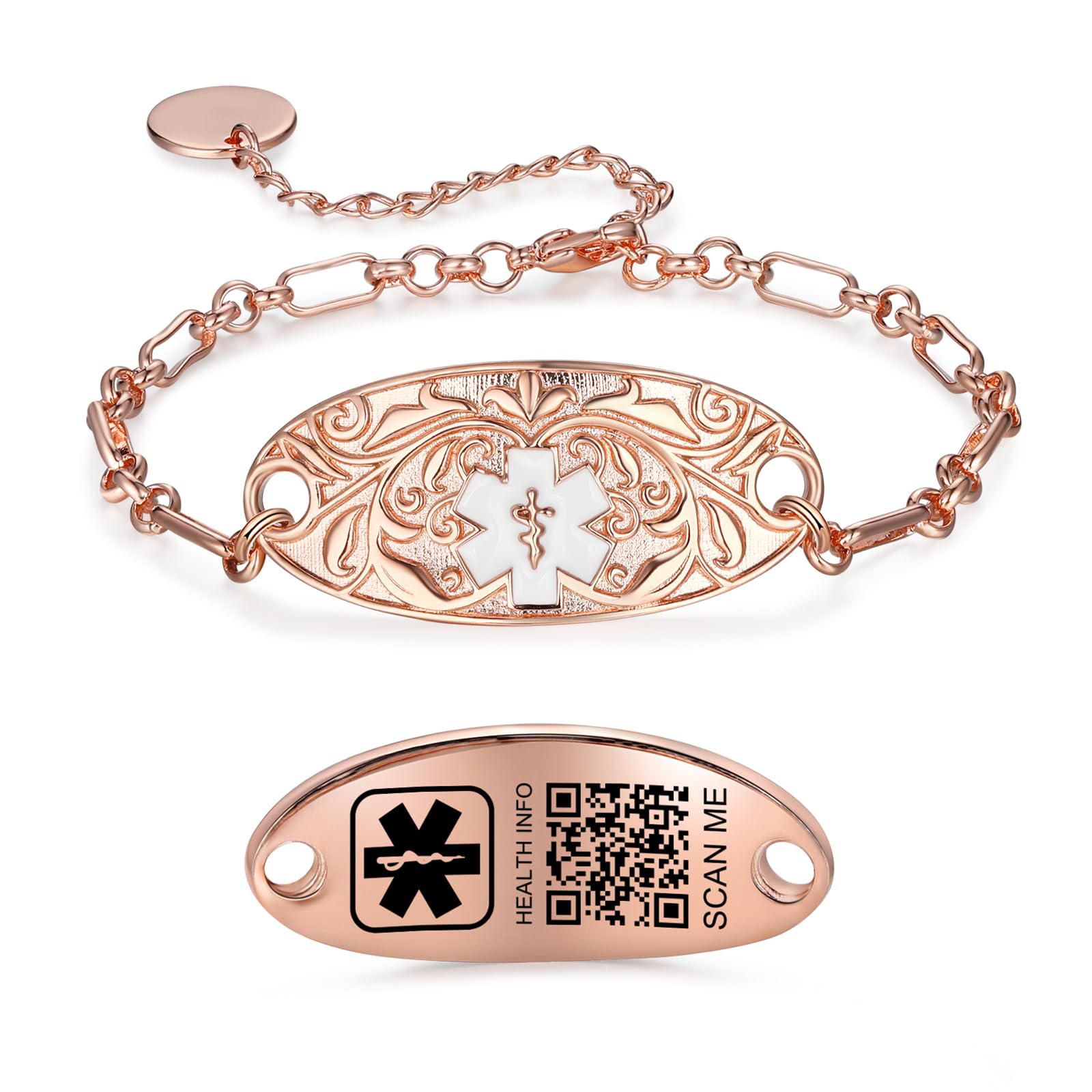 Upgraded QR Code Medical ID Bracelet for Women - Adjustable 7-9 Inch Sterling Silver Chain Link - Save & Update Emergency Medical Info Easily - Perfect for Allergies, Diabetes & Emergency Situations