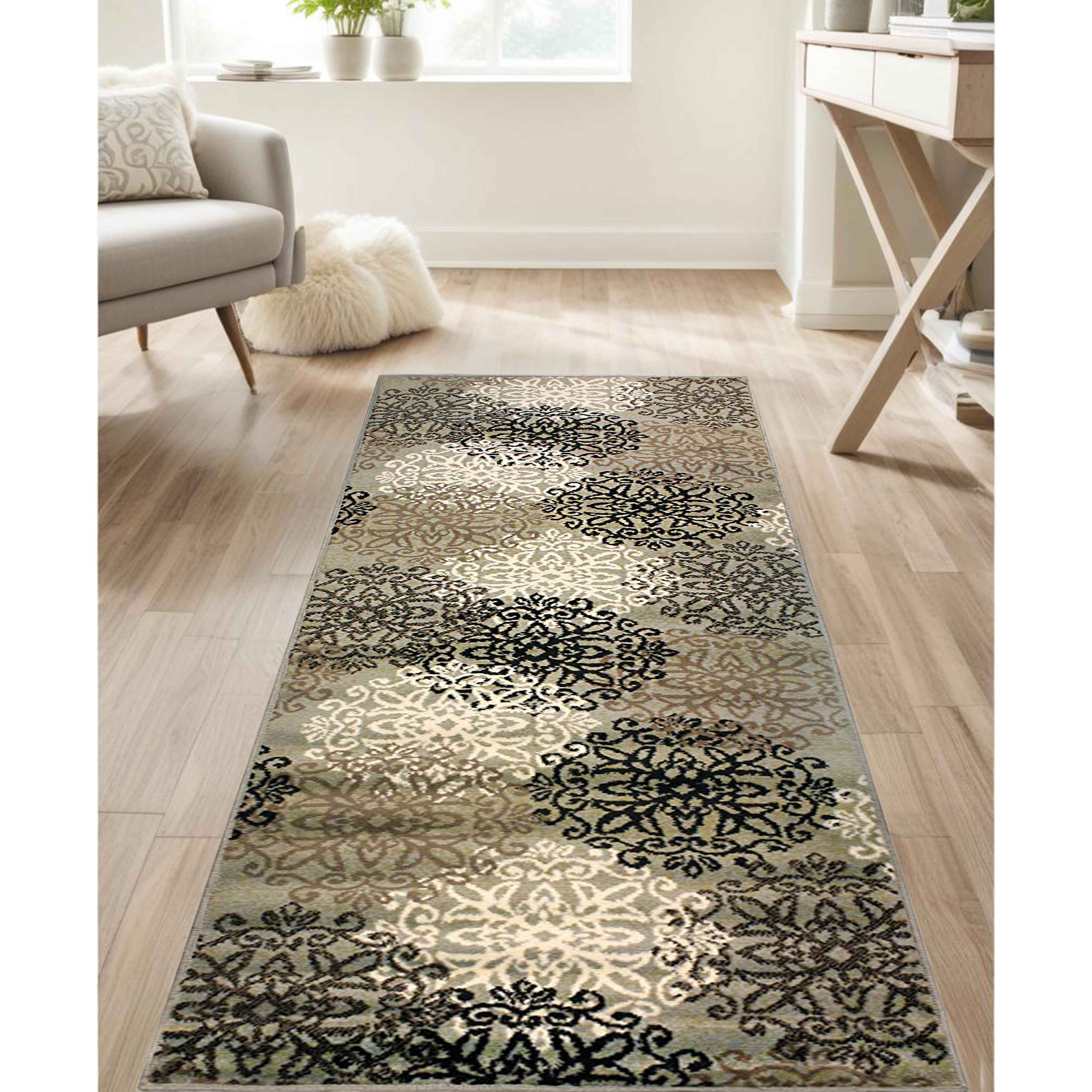 Leigh Traditional Floral Scroll Indoor Area Rugs & Runner Rugs - Non-Slip Soft Living Room Bedroom Decor Carpet