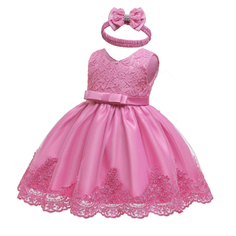 0-6T Baby Girl Embroidered Tutu Ball Gown Lace Dress with Headband - Elegant Princess Party Dress for Birthday, Photo Shoot & Special Occasions