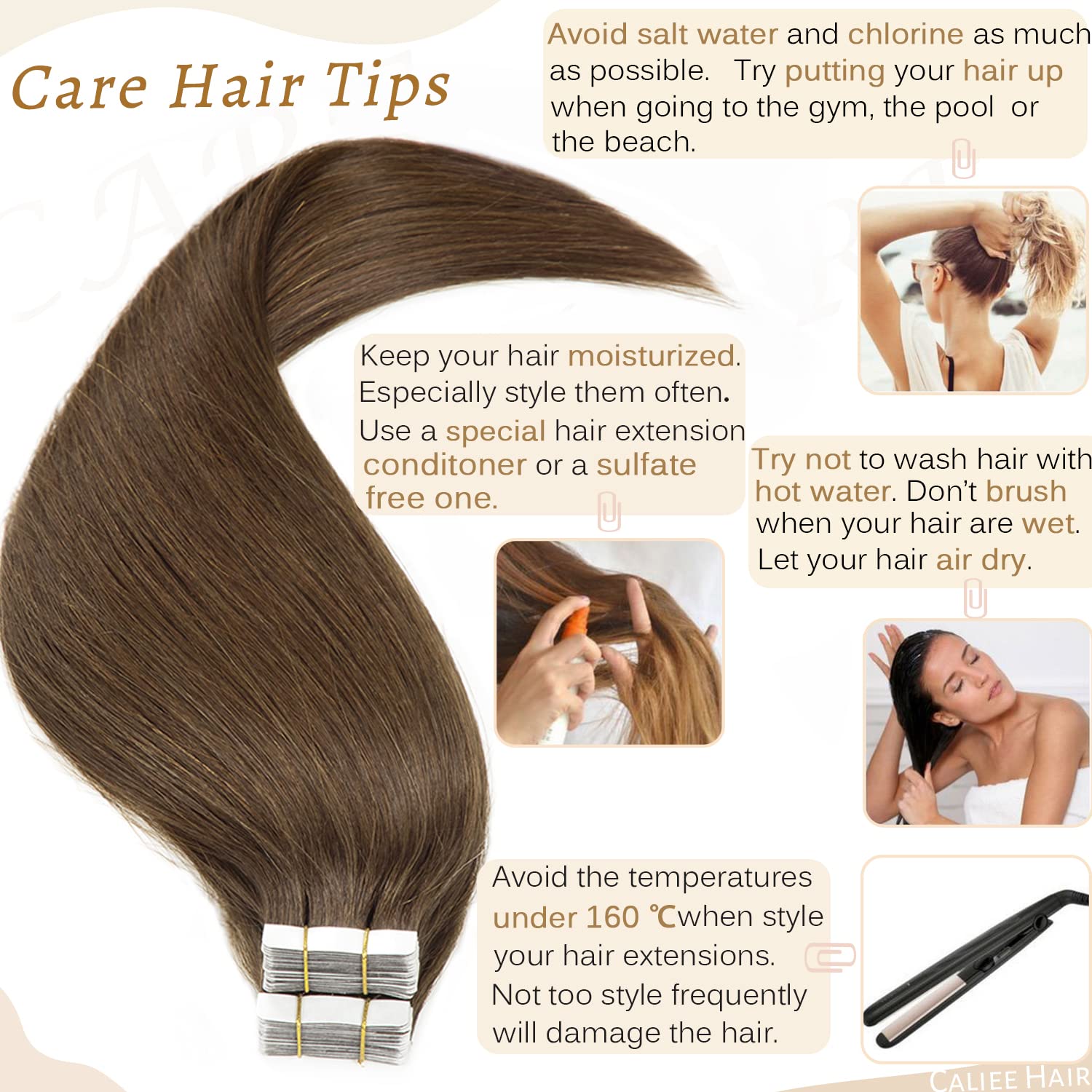 Caliee 14 Inch Tape in Hair Extensions - 100% Human Remy Hair, Medium Brown Straight Seamless Weft (50g) | Natural-Looking Hair Extensions for Volume & Length | Perfect for Daily Wear, Parties & Special Occasions