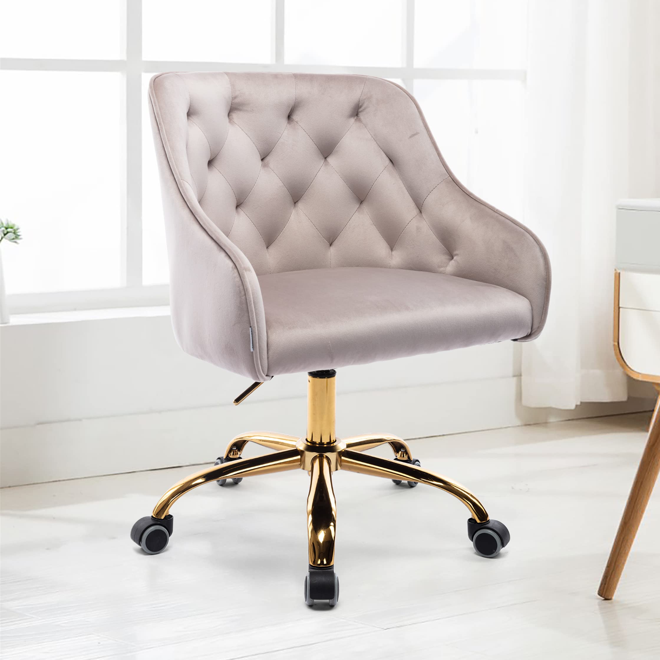 Premium Velvet Home Office Chair - Adjustable Swivel Desk Chair with Ergonomic Support for Work, Study & Gaming - Modern Upholstered Executive Task Chair in Light Gray - Perfect for Home Offices, Study Rooms & Vanity Desks
