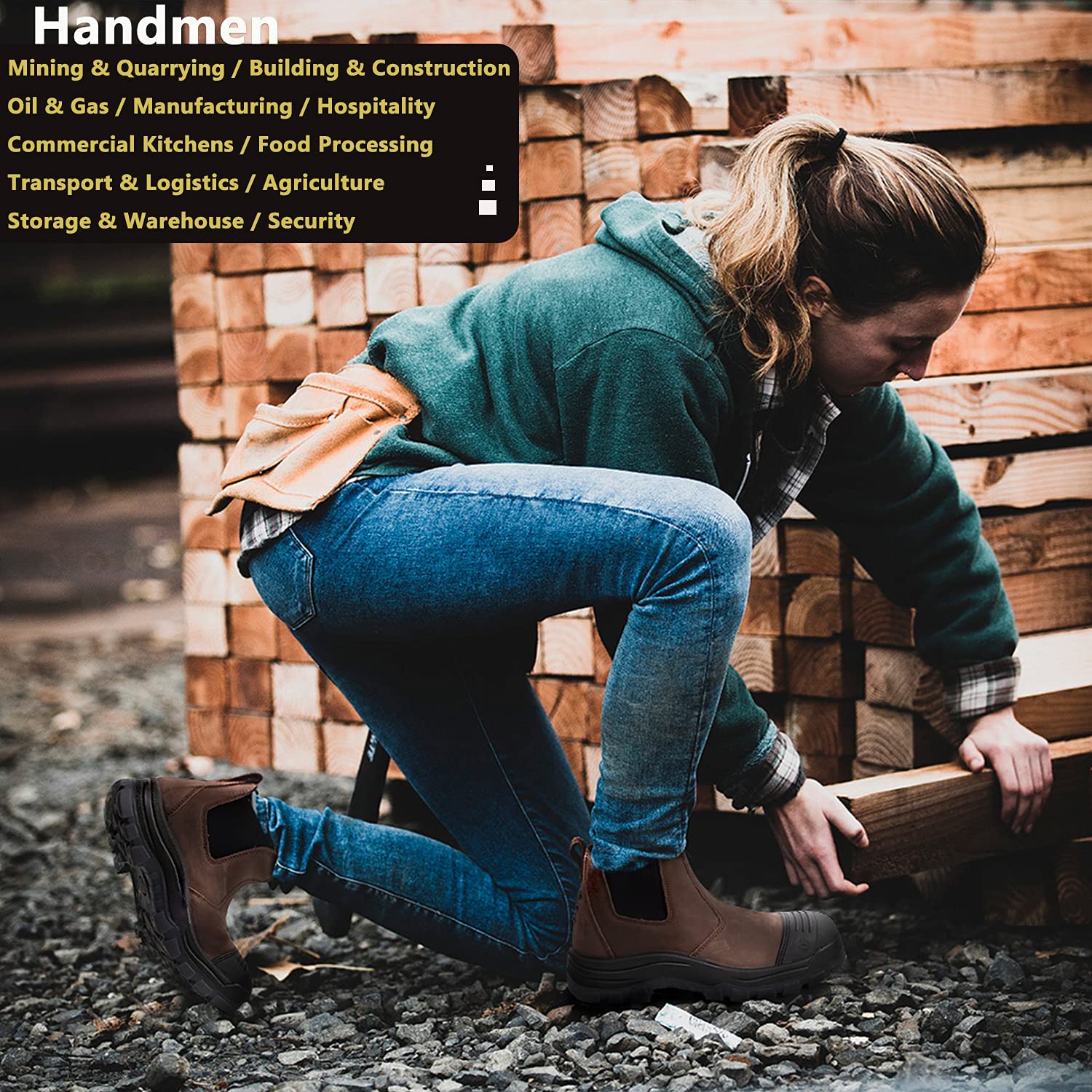 **Men's Steel/Soft Toe Waterproof Work Boots - Slip Resistant, Static Dissipative Safety Shoes for Construction & Outdoor Work (Dark Brown)**    **使用场景:** Ideal for construction workers, electricians, and outdoor laborers needing durable, waterproof, and slip-resistant footwear.