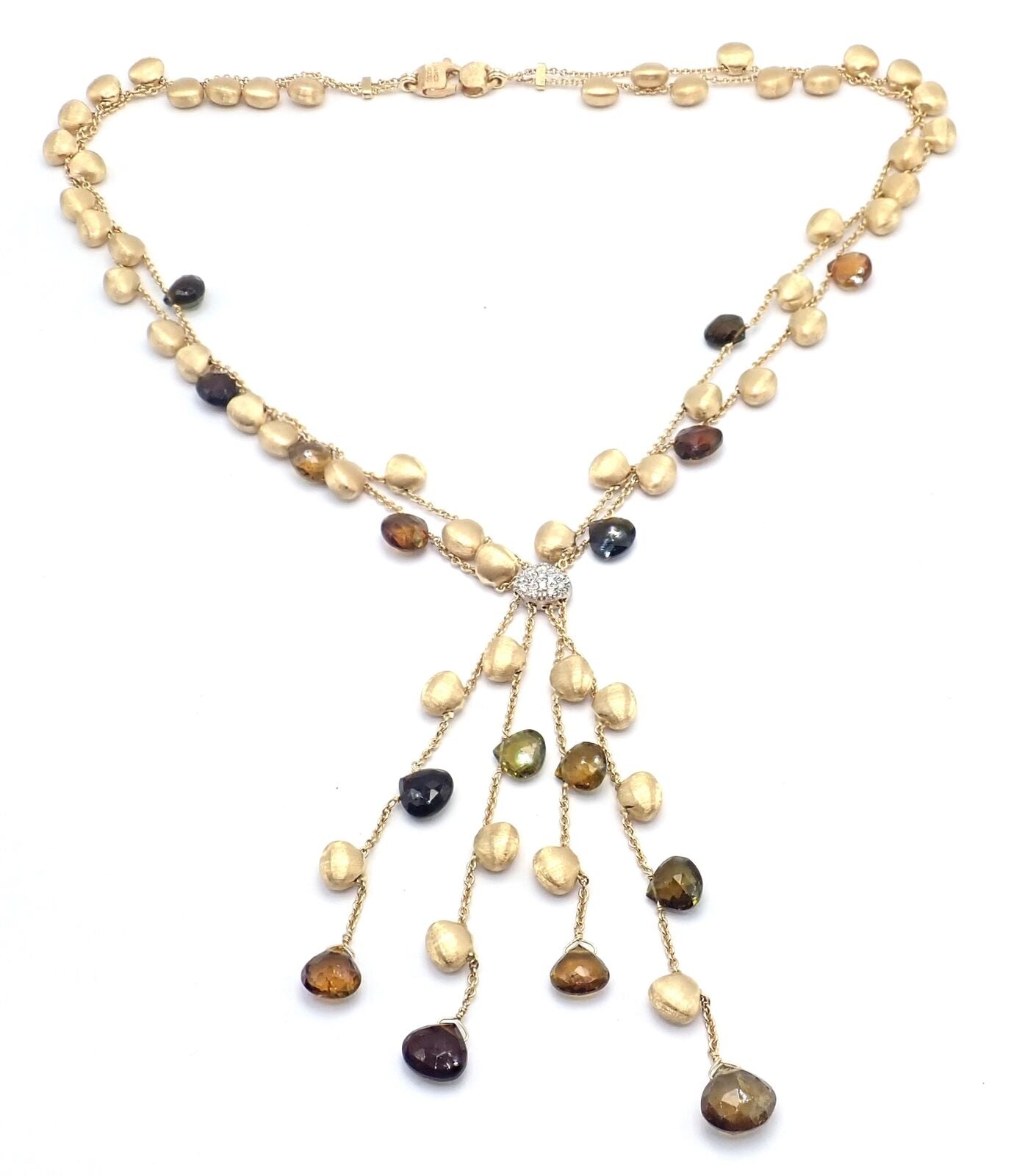 Authentic Marco Bicego 18k Yellow Gold Confetti Diamond Topaz Tassel Necklace - Elegant Statement Jewelry for Weddings, Parties & Special Occasions