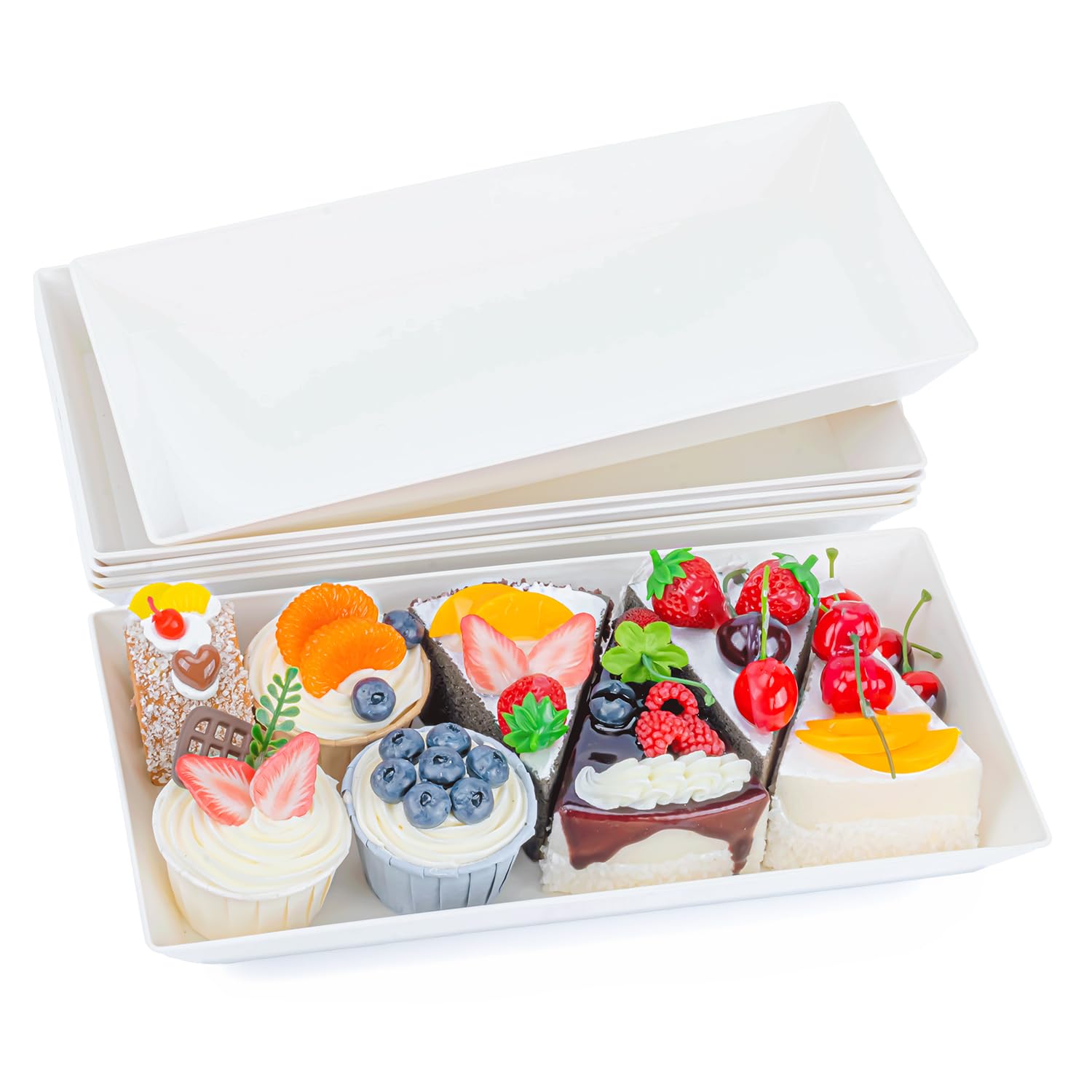 6-Pack White Rectangle Dessert Plates - Perfect for Displaying Muffins, Cakes, Cookies & Pastries | Ideal for Weddings, Parties, Holiday Events & Elegant Dinners | Durable & Stylish Serving Trays for Any Occasion