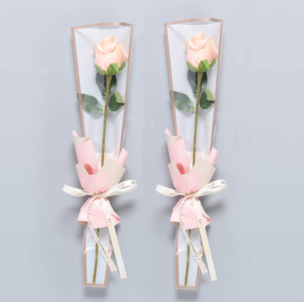 100 Pcs Clear Gold Edge Rose Packaging Bags - Waterproof Floral Wrapping Paper for Single Roses (White) | Perfect for Wedding Bouquets, Valentine's Day Gifts & Floral Arrangements