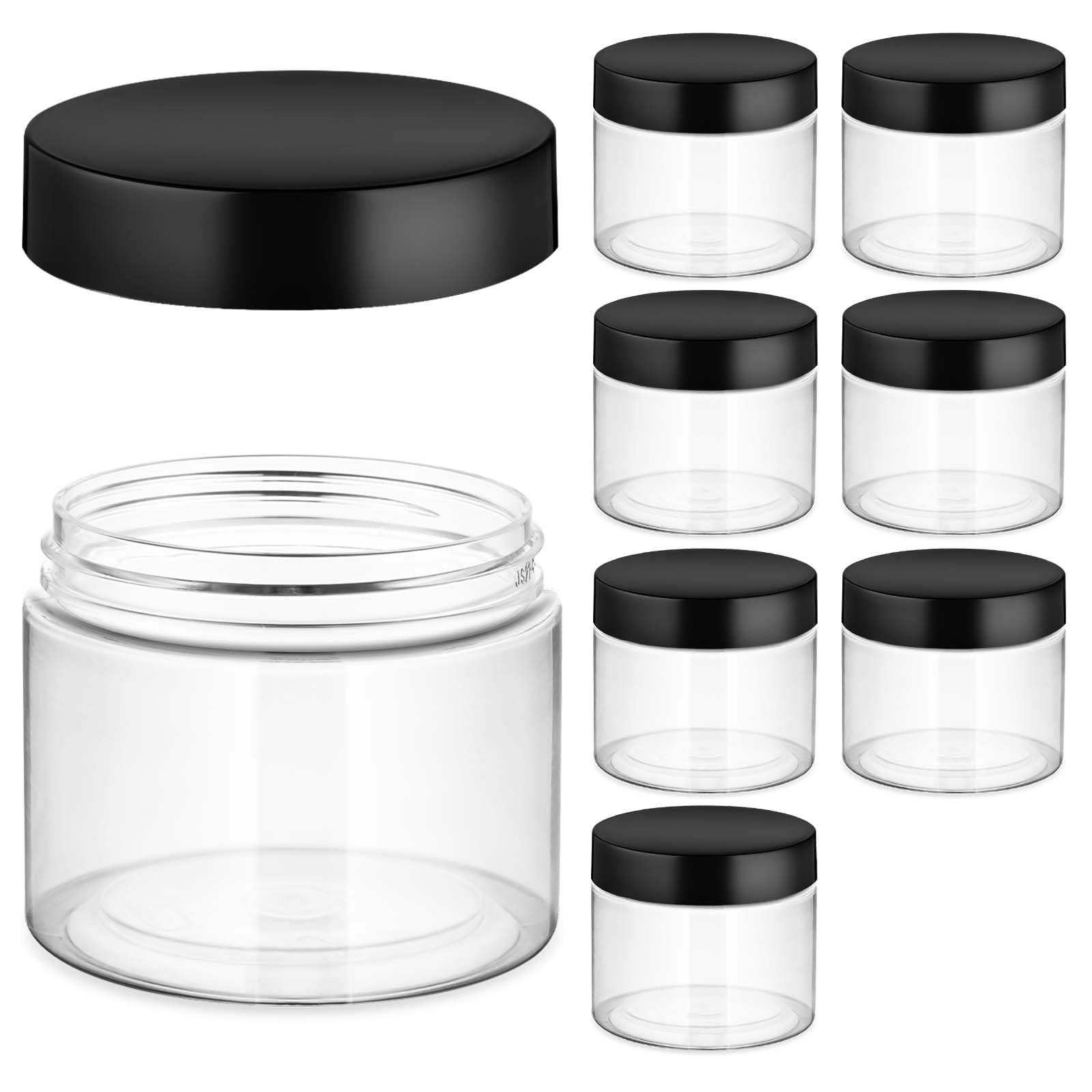 6 oz Clear Plastic Jars with Black Lids - 8 Pack Wide Mouth BPA-Free Food Grade Containers for Storage | Refillable Cosmetic Jars for DIY Crafts, Lotion, Cream, Slime & Spice | Perfect for Kitchen, Bathroom & Craft Room Organization