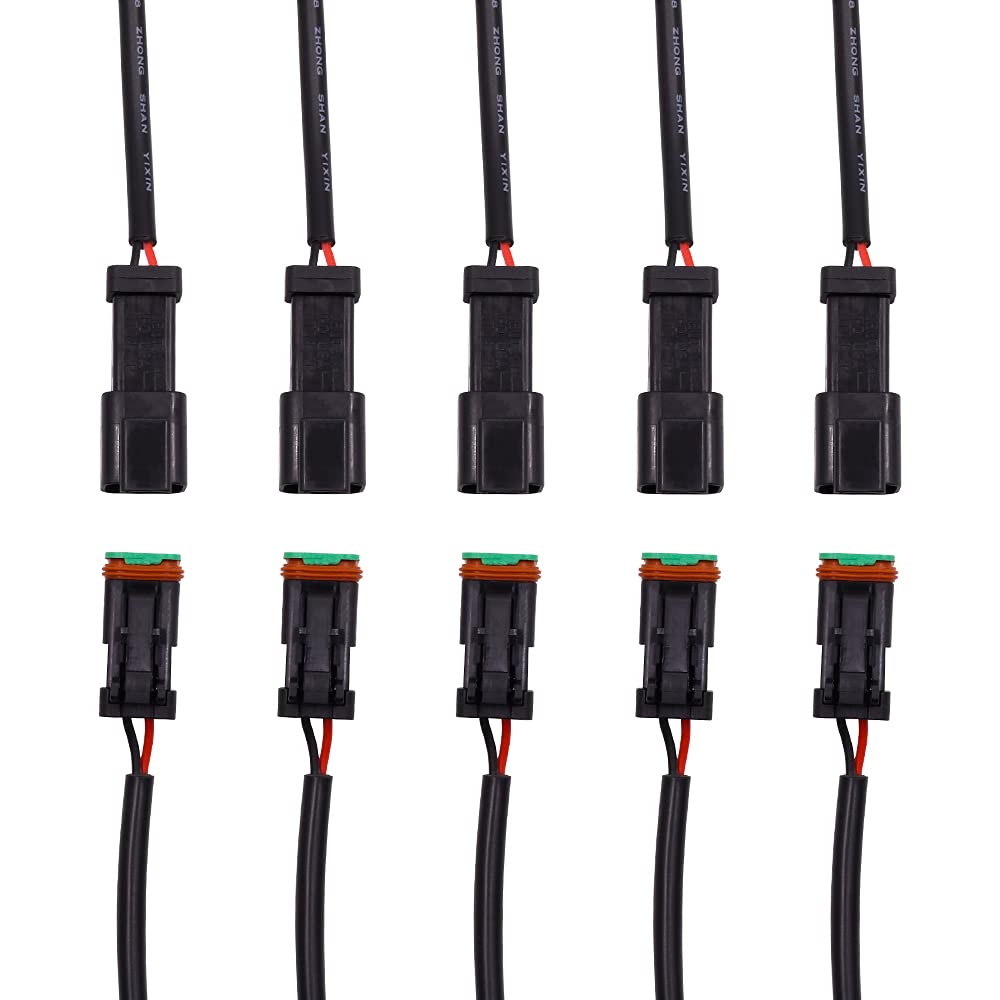DT Connector 14AWG Terminal Kit - Waterproof Male/Female Adapter for 12V/24V Wiring - Perfect for LED Light Bars, Work Lights & Fog Lamps (5-Piece Set) - Ideal for Off-Road Vehicles, Trucks & Marine Applications