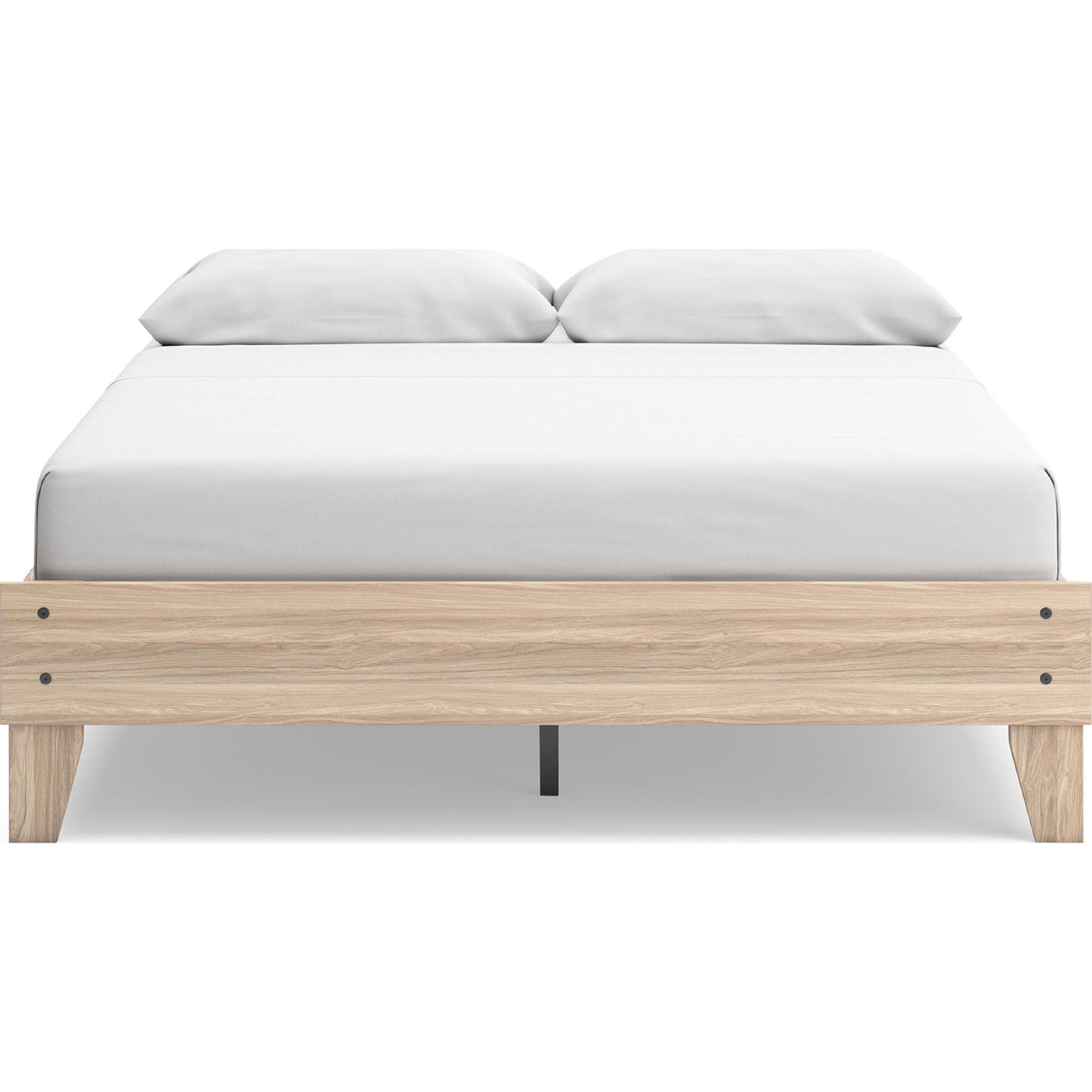 Battelle Queen Size Platform Bed Frame with Headboard - Tan Wooden Finish for Modern Bedroom Decor