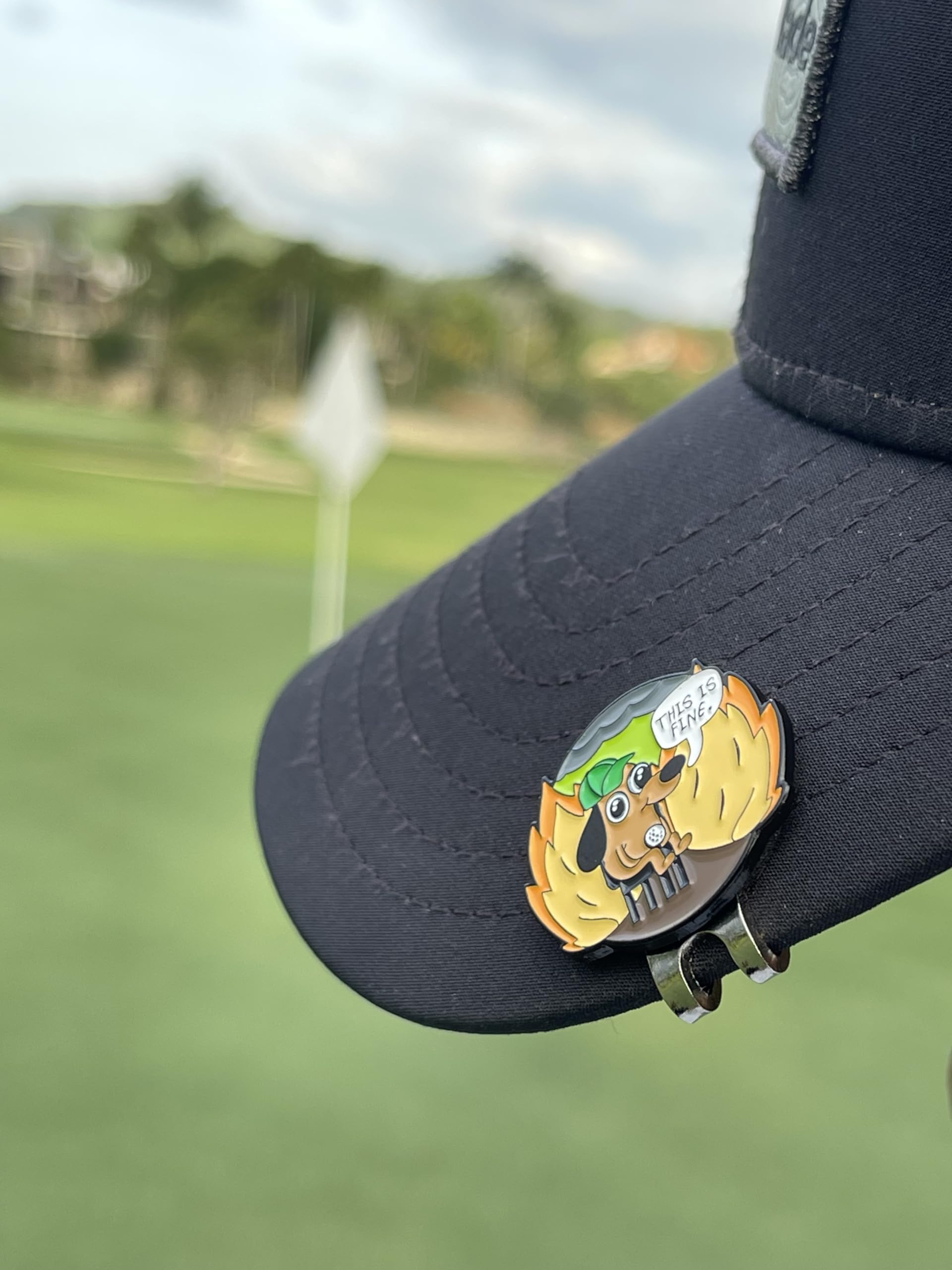This is FINE Magnetic Golf Ball Marker Hat Clip - Durable Unisex Golf Accessories for Men & Women - Funny Golf Gift to Personalize Your Game - Perfect for Golf Tournaments, Driving Range & Casual Play