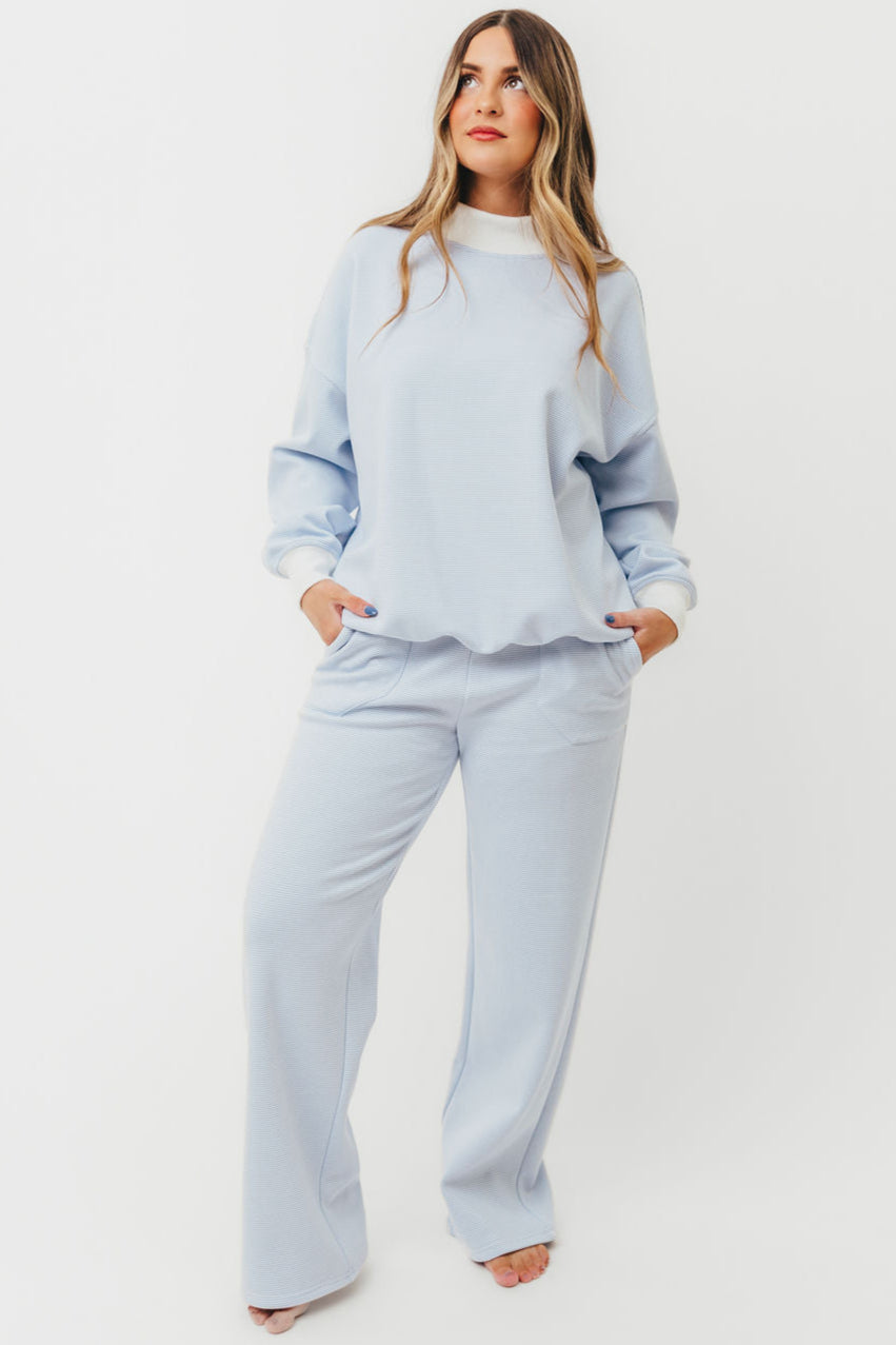 Cynthia Mini Striped Mock Neck Sweatshirt - Blue and White Pullover for Women | Casual Fall Outfit, Coffee Date & Weekend Wear