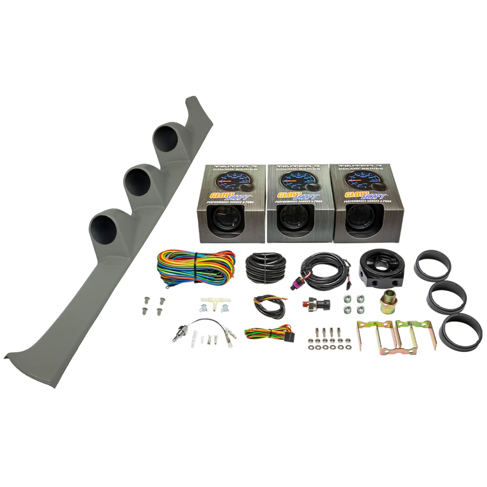 GlowShift 7-Color Tinted Triple Gauge Set for 1994-2001 Acura Integra - 30 PSI Boost/Vacuum, 100 PSI Oil Pressure & Water Temperature Gauges with Gray A-Pillar Pod - Performance Monitoring for Street Racing & Tuner Cars