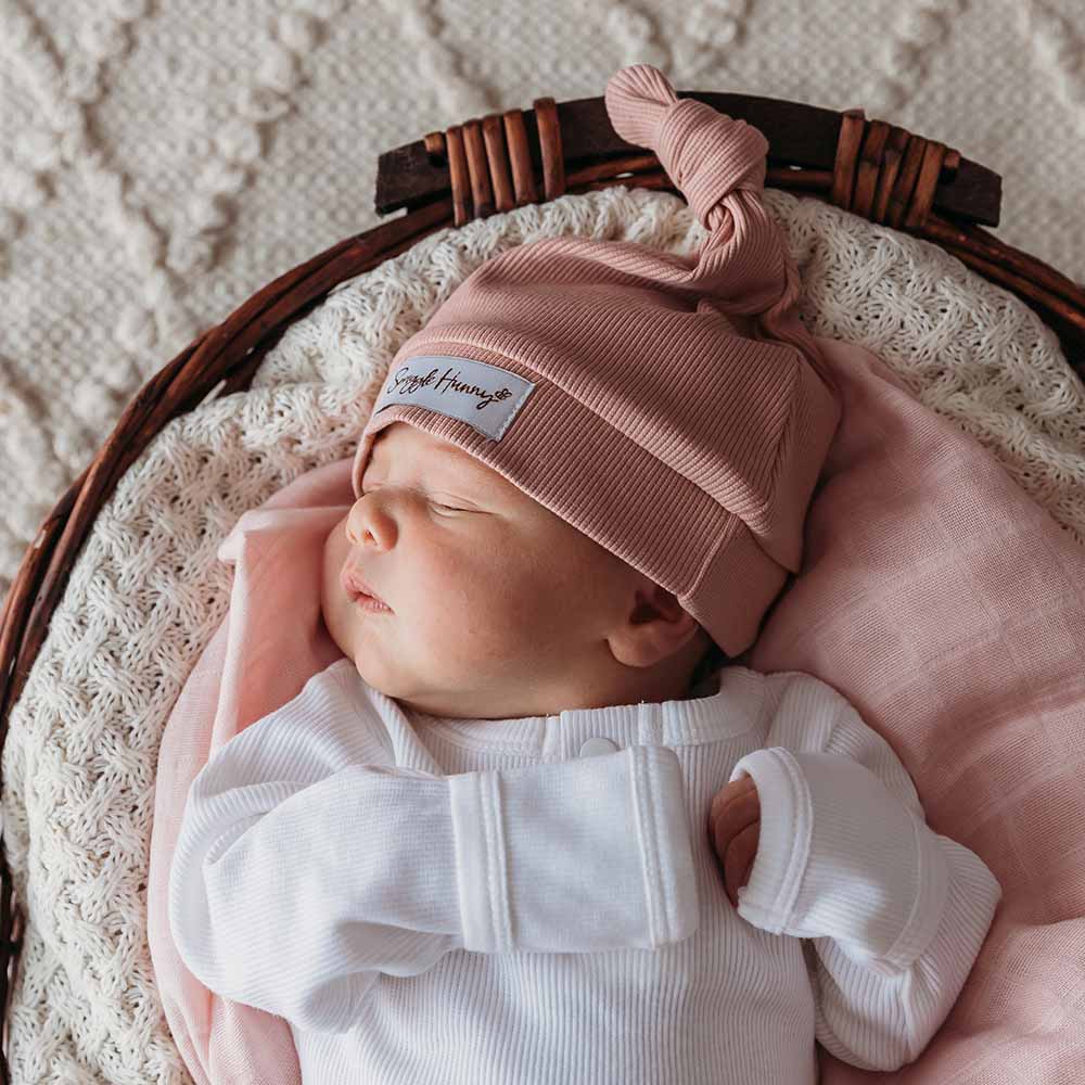 Snuggle Hunny Organic Ribbed Knotted Beanie for Women - Soft Winter Hat in Rose Pink - Perfect for Cold Weather, Outdoor Activities & Casual Fashion