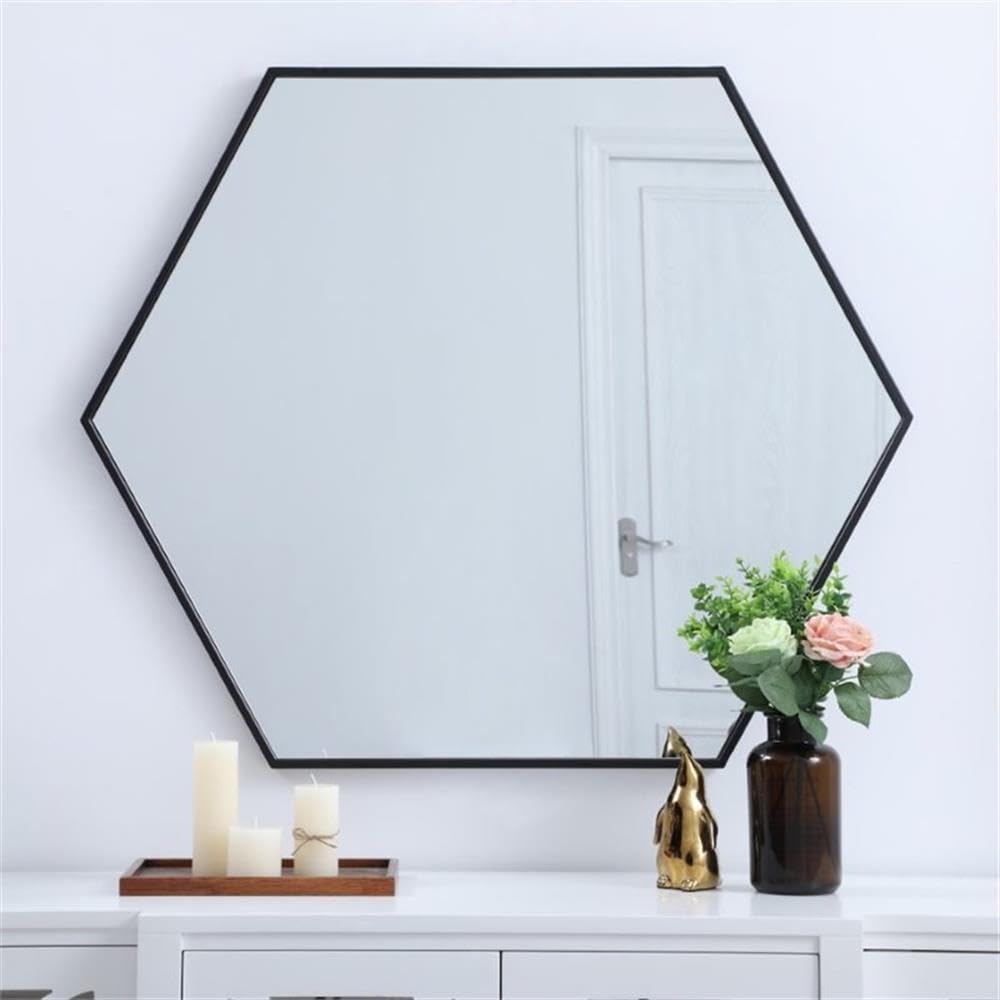 Black Hexagonal Metal Frame Mirror 32