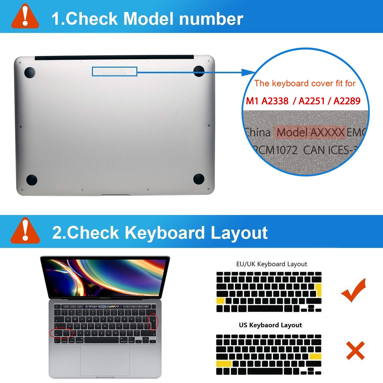 EooCoo Clear TPU Keyboard Cover Compatible with 2020-2022 MacBook Pro 13 Inch M1/M2 (A2338 A2289 A2251) & 16 Inch 2019 MacBook Pro (A2141) - AZERTY EU Layout for Touch Bar & Touch ID Protection | Perfect for Office, Travel & Home Use