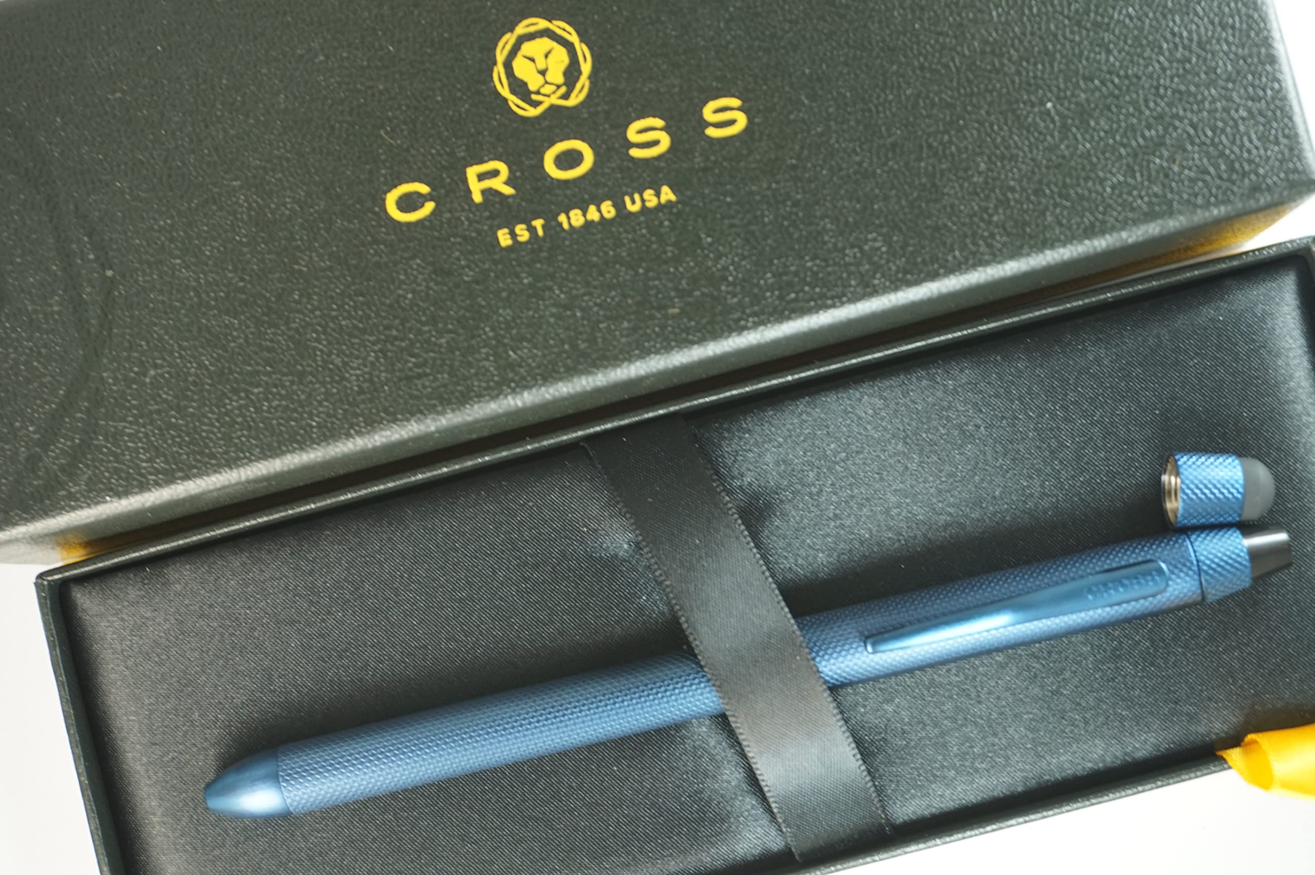 Cross Tech3+ Multi-Function Pen - 0.5mm Pencil, Black & Red Ink Refills, Brushed Dark Blue Diamond Barrel with Interchangeable Caps | Perfect for Office, School & Professional Use