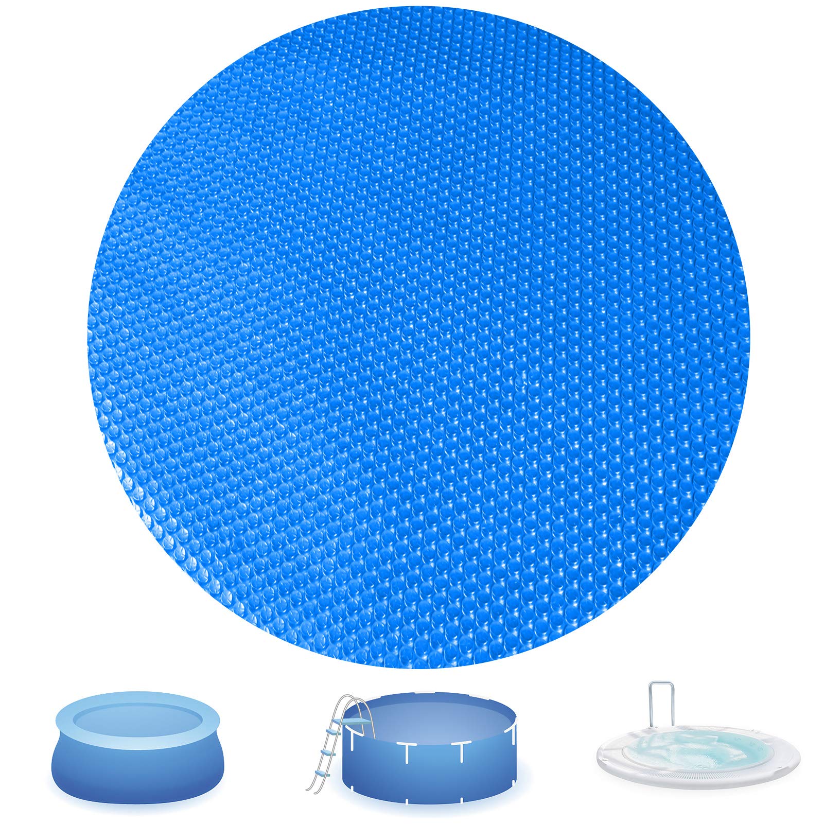 15 Ft Solar Pool Cover - Round Inground & Above Ground Swimming Pool, Hot Tub & Spa Thermal Blanket - Bubble Insulation for Heat Retention & Energy Savings - Perfect for Summer, Winter & Year-Round Use