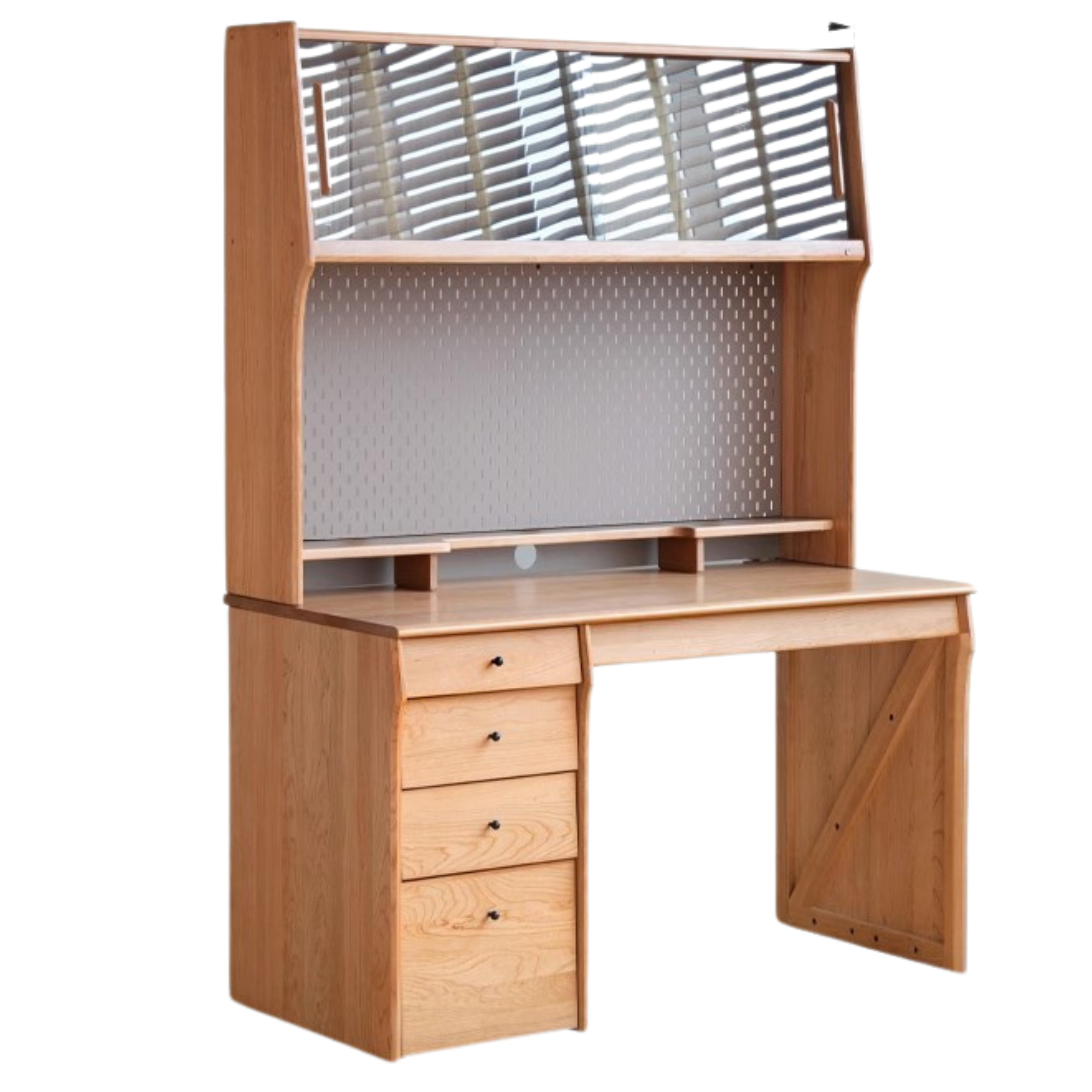 Solid Oak & Cherry Wood Desk Bookshelf with Warm LED Lighting - Perfect for Home Office, Study Room, and Library Organization