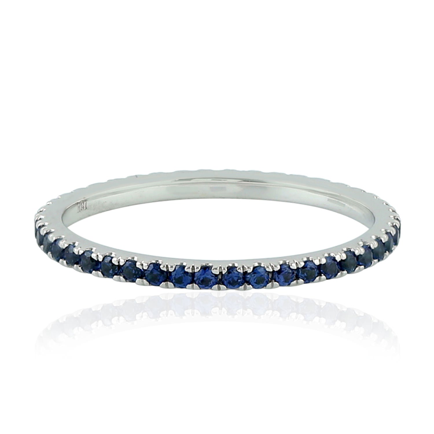 18K White Gold Blue Sapphire Gemstone Thin Band Ring for Women - Perfect for Weddings, Anniversaries & Everyday Elegance