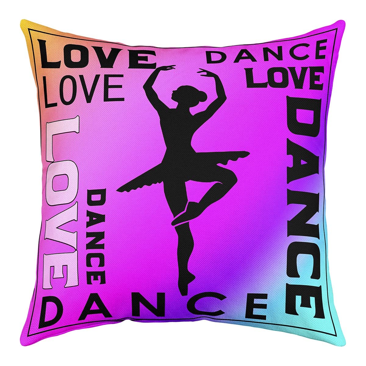 22x22 Inch Ballet Girl Throw Pillow Cover - Purple Blue Gradient Ombre Print Decorative Cushion Case with Love Dance Letters for Home, Bed, Sofa & Office Decor | Perfect for Dance Studios, Kids Rooms & Gift Ideas