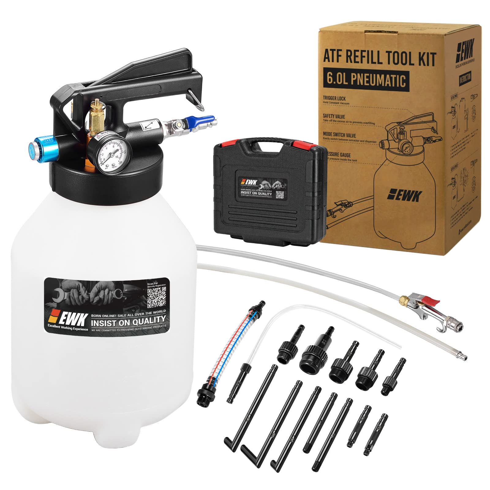EWK Patented 6L Automatic Transmission Fluid Pump - ATF Extractor & Dispenser with 14 Adapters for Car Maintenance - Perfect for Fluid Changes in Ford, GM, Toyota & More