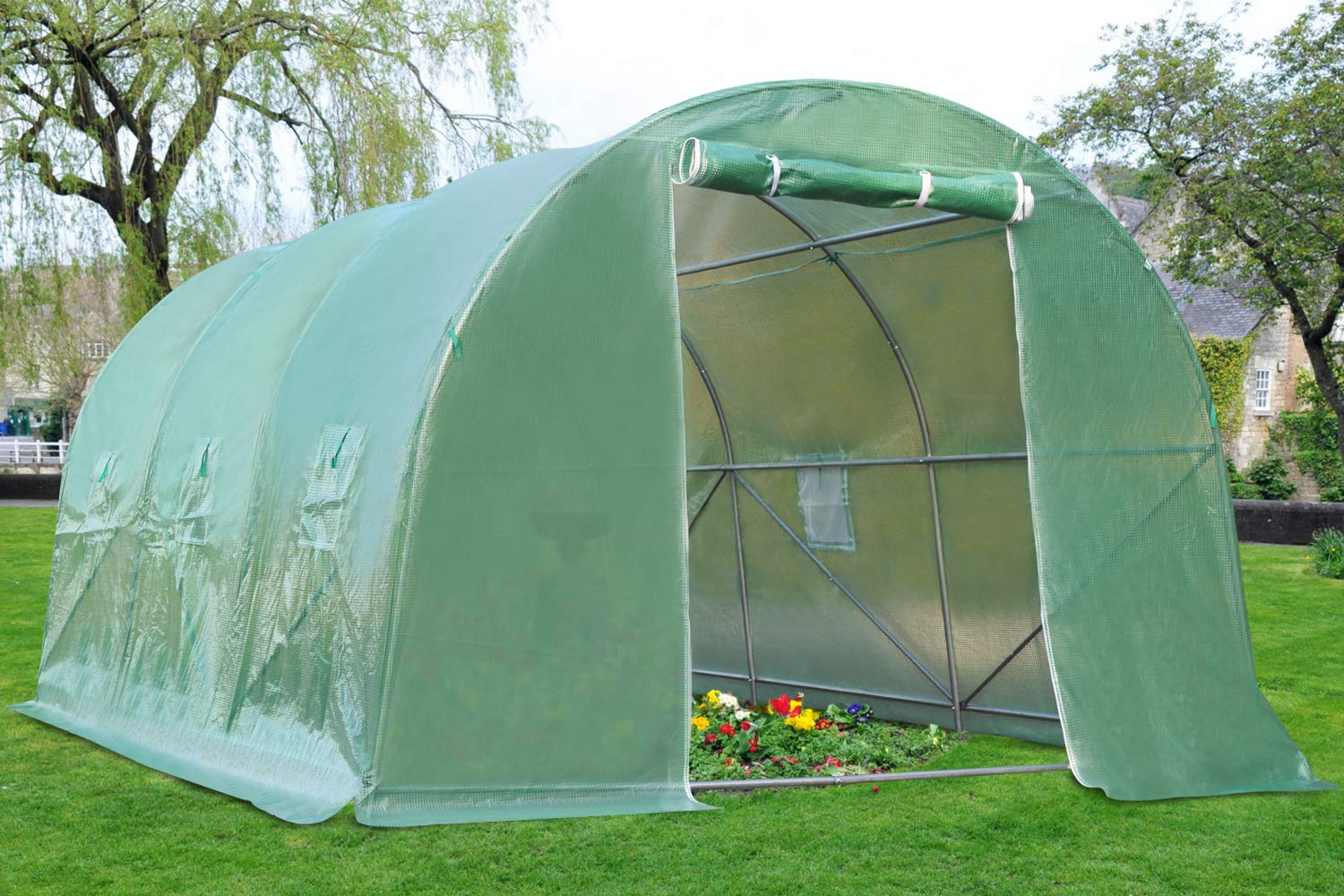Walk-in Greenhouse Kit with Observation Windows - 15'x7'x7' Outdoor Plant Growing Tent for Vegetables, Flowers & Herbs | Perfect for Backyard Gardening, Patio Plant Protection & Year-Round Cultivation