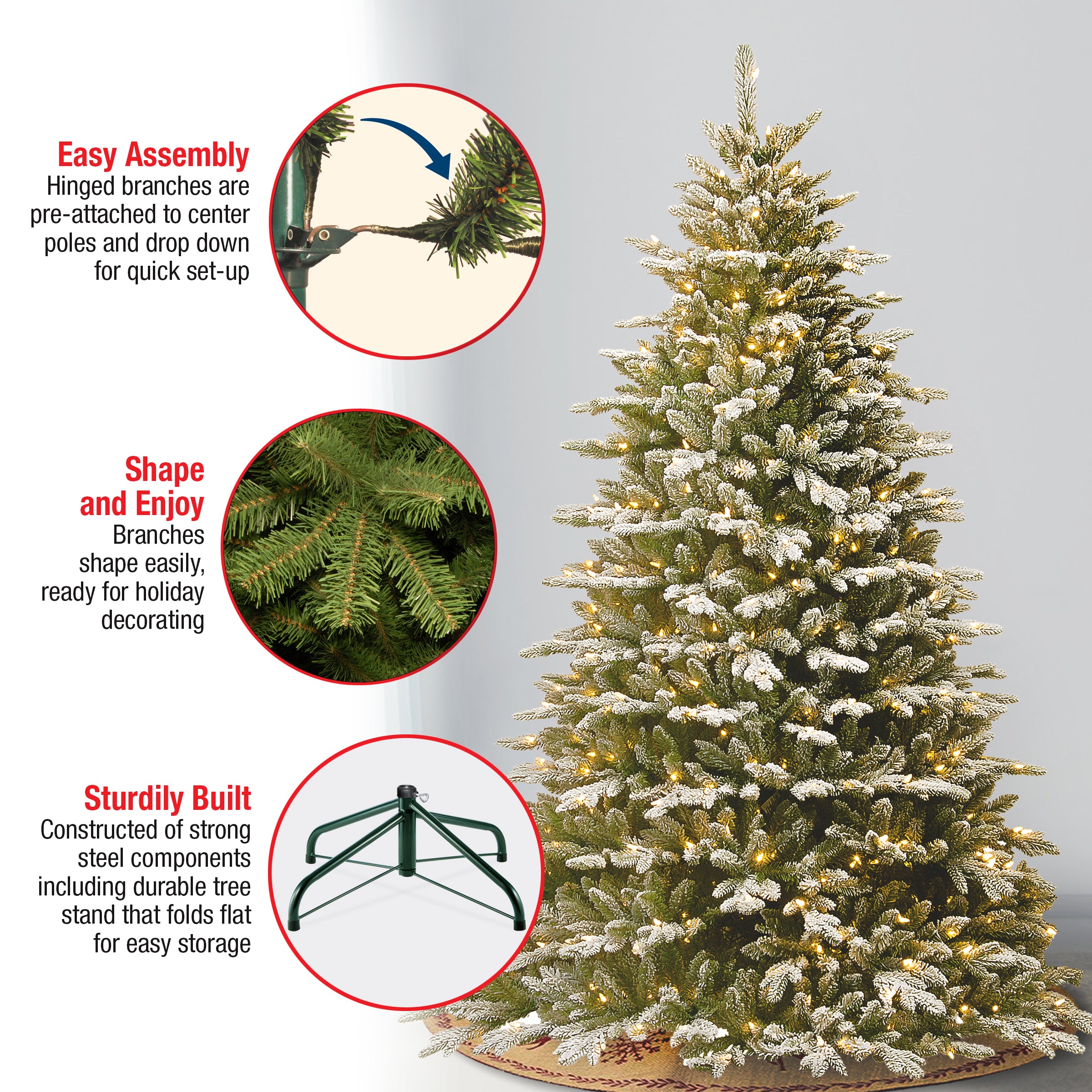 7.5 ft Pre-Lit Snowy Sierra Spruce Christmas Tree with 500 Clear LED Lights - Perfect for Living Room, Office & Holiday Decorations