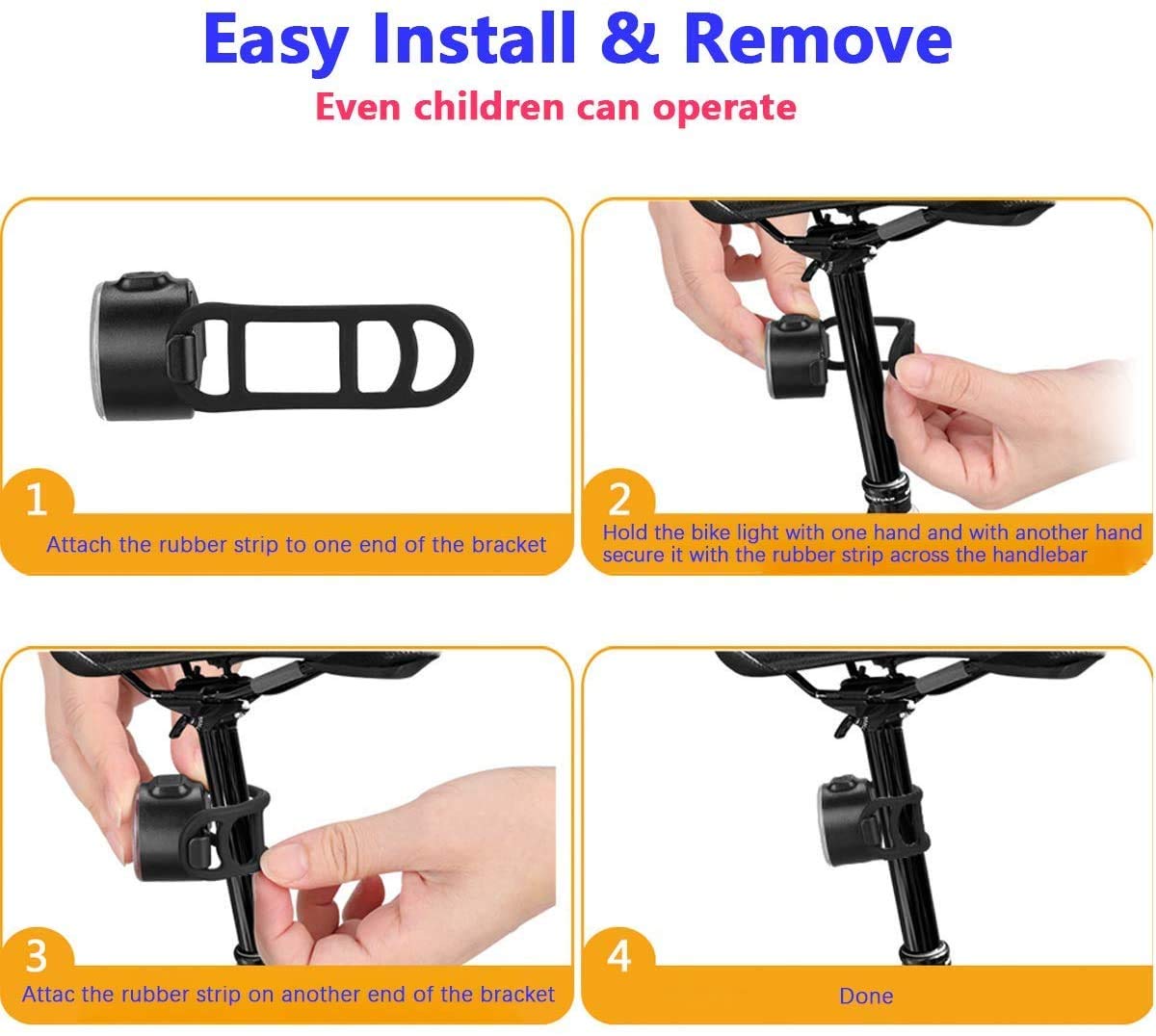 USB Rechargeable Bike Lights Set - Waterproof LED Bicycle Headlight & Taillight Combo with 6 Brightness Modes for Night Cycling, Commuting & Outdoor Adventures