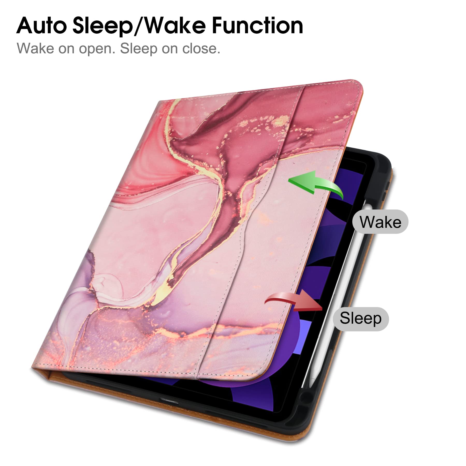 Premium iPad Air 5th/4th Gen Case (2022/2020) - 10.9 Inch Protective Cover with Built-in Apple Pencil Holder, Hand Strap, Auto Sleep/Wake & Multi-Angle Stand - Perfect for Work, Study & Travel - Pink Cloud Design