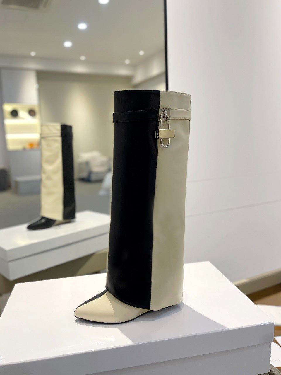 Stylish Women's Long Silver Boots with Lock Detail - Perfect for Winter Fashion & Outdoor Adventures