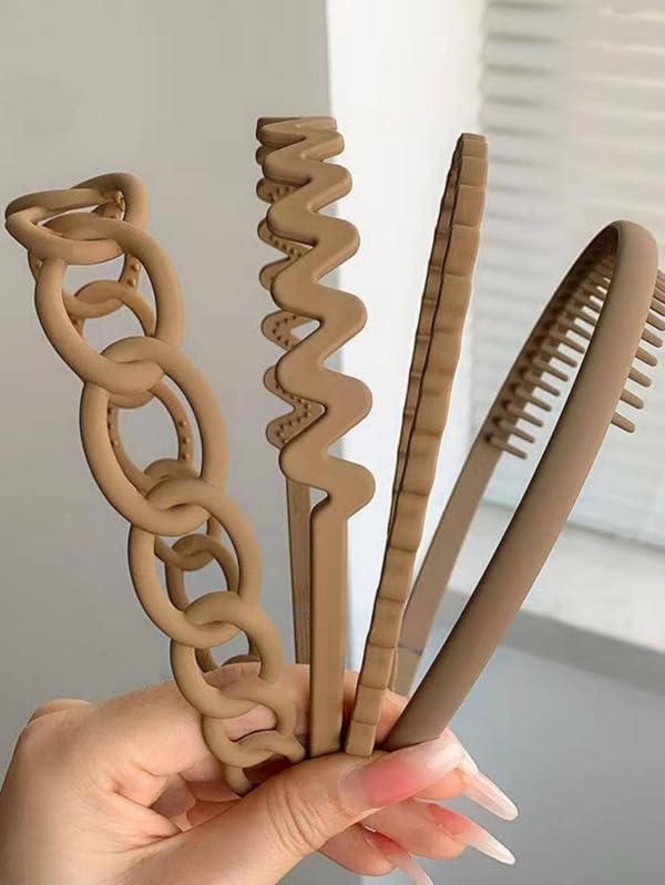 9Pcs Plastic Teeth Hairbands for Women - Non-Slip Matte Hair Bands & Teeth Comb Headbands (Dark Brown) | Perfect for Workouts, Yoga, and Everyday Styling