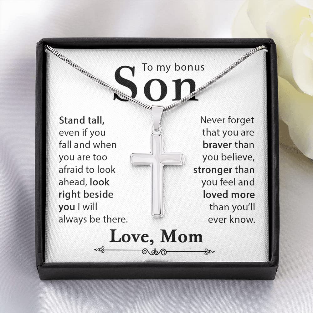 14K White Gold Bonus Son Necklace - Stepchild & Adopted Son Gift for Christmas & Birthdays