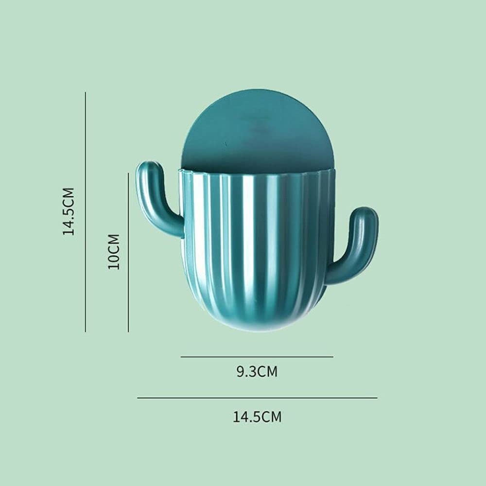 1PCS Cactus Toothbrush Holder - Self-Adhesive Bathroom Organizer with Drain Shelf, Cute Cartoon Succulent Design (Dark Green) | Perfect for Kids' Bathrooms, Dorm Rooms & Small Space Organization