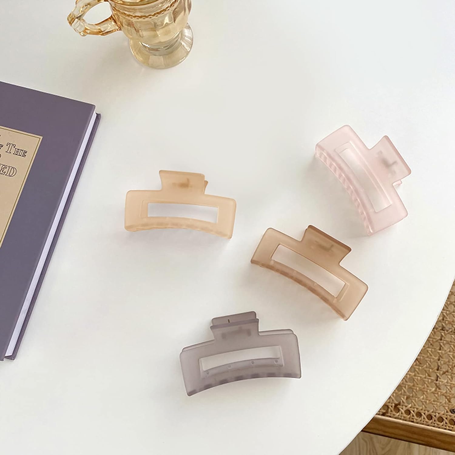 KROGER 4-Pack Hair Claw Clips for Women - Large 3.5 Inch Jelly Grip Clips for Thin, Thick & Curly Hair - Matte Clear Square Jaw Clips - Perfect for Ponytails, Buns & Updos