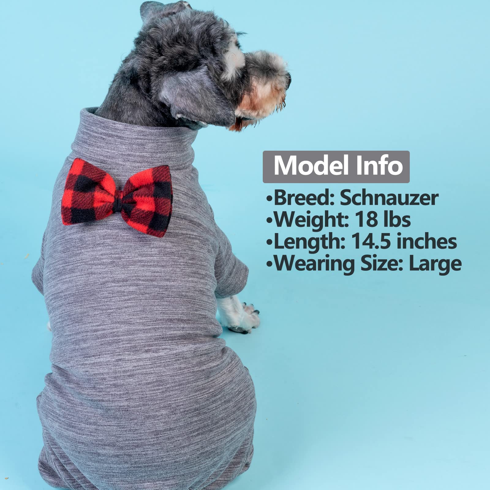 KYEESE Stretchy Dog Sweater with Bowtie - Soft Warm Turtleneck Dog Pajamas for Small Dogs - Cozy Winter Onesie for Cold Weather - Grey - Perfect for Indoor Lounging & Outdoor Walks