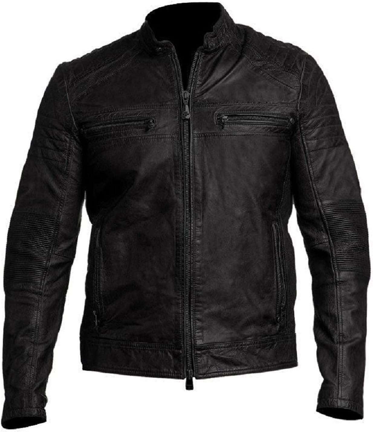 Men's Vintage Café Racer Black Lambskin Leather Jacket - Motorcycle Biker Rider Quilted Jacket for Casual Wear & Urban Style