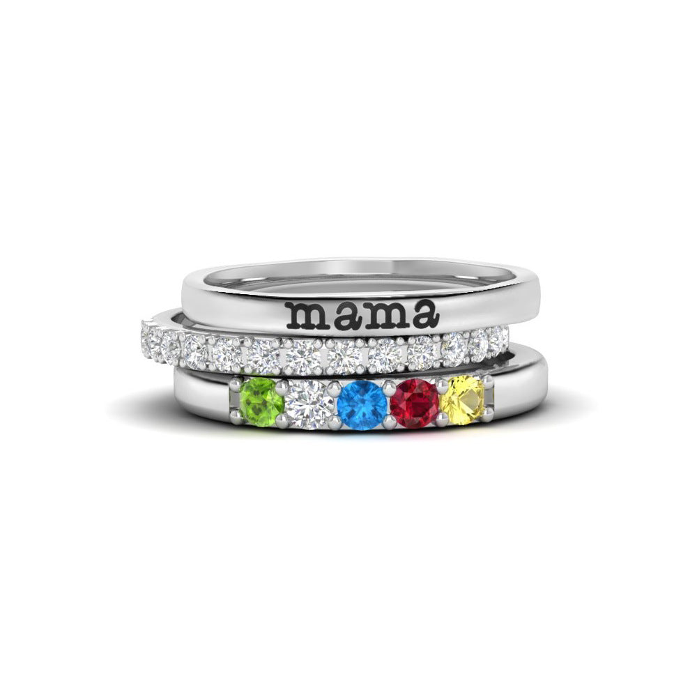 Eternity Birthstone Custom Name Ring Stacking Ring Set - Personalized Jewelry Gift for Women | TP669 | Perfect for Anniversaries, Birthdays & Special Occasions