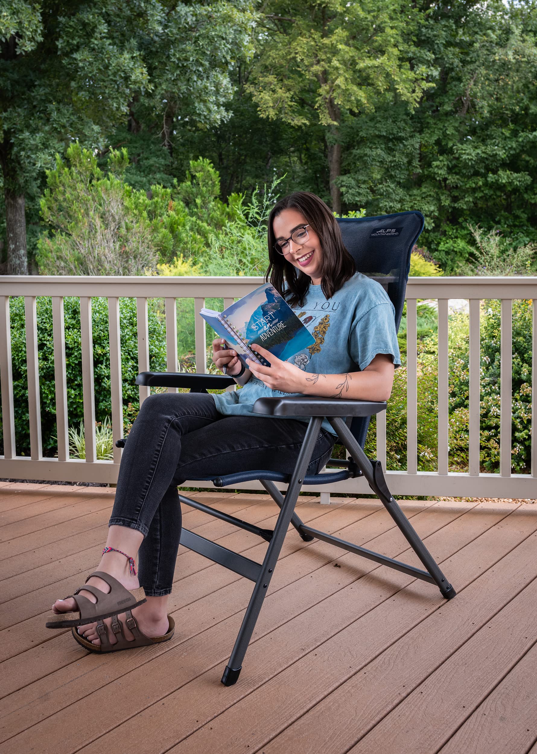 ALPS Mountaineering Ultimate Recliner Chair - Heavy Duty Outdoor Camping Lounge Chair with Adjustable Backrest, Navy Blue - Perfect for Backyard, Patio, Beach & Camping Trips