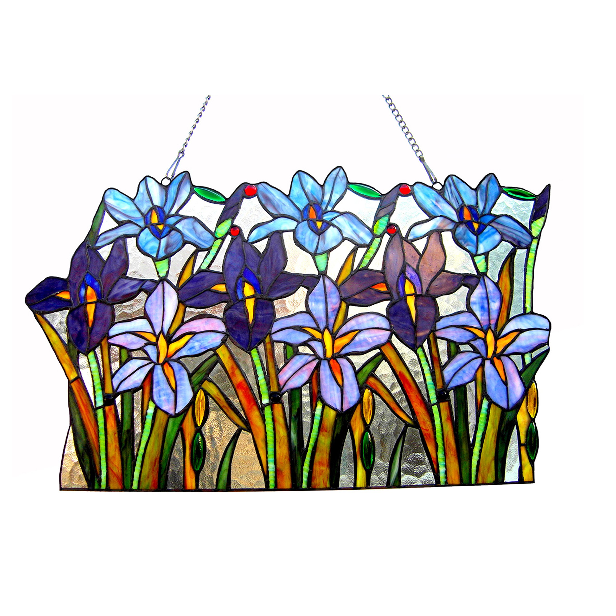 Chloe Lighting 24-Inch Wide Ariana Tiffany-Style Stained Glass Iris Window Panel - Handcrafted Art Glass Decor for Home, Church & Office Windows (One Size) | Perfect for Living Room, Bedroom & Entryway Decor