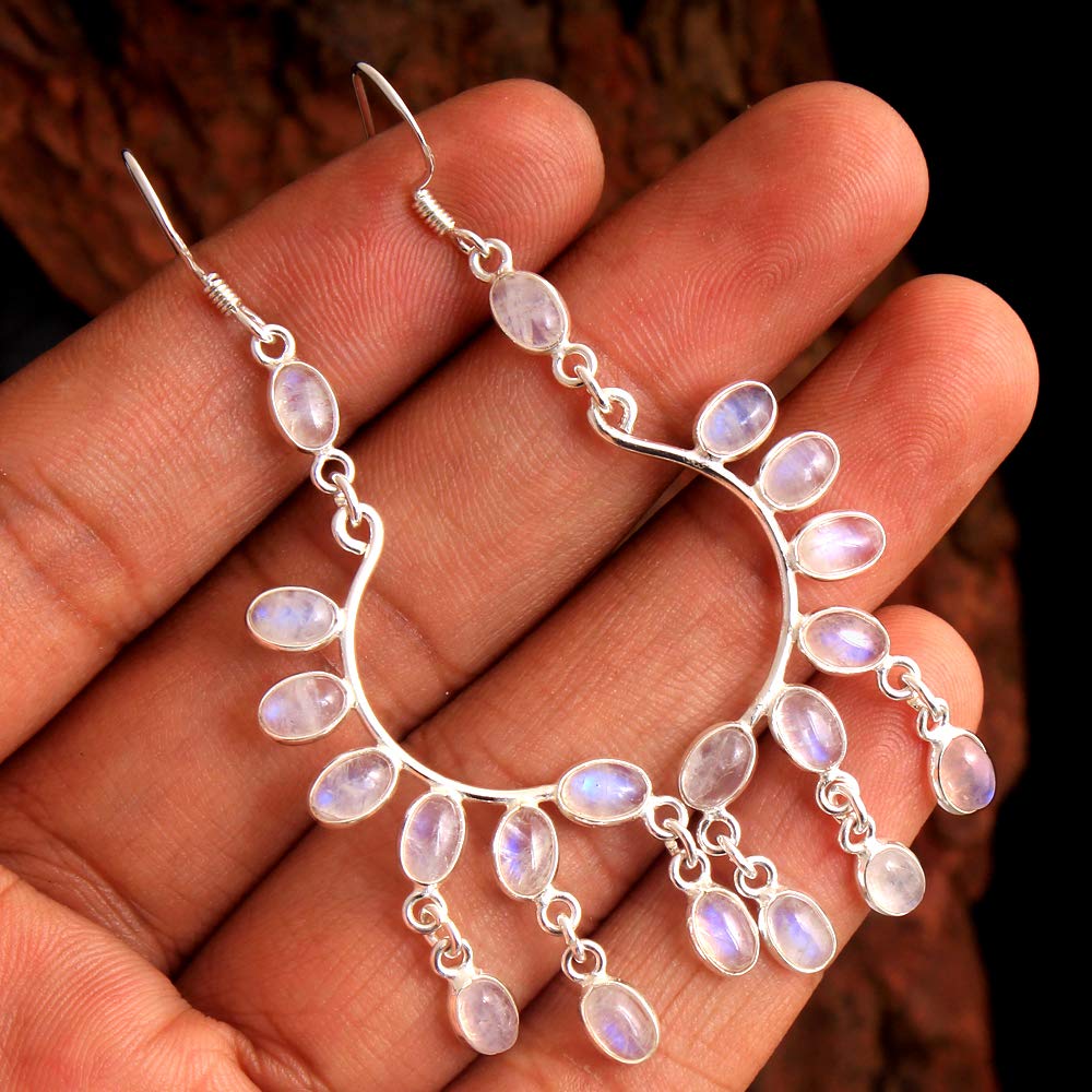 Moonstone Earrings 925 Sterling Silver Chandelier Jewelry for Party & Wedding
