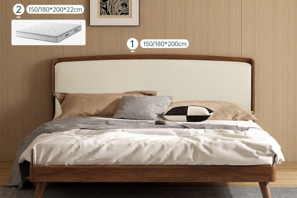 Premium Black Walnut Solid Wood Leather Bed Frame - Luxury Bedroom Furniture Set for Master Bedroom & Guest Room Decor