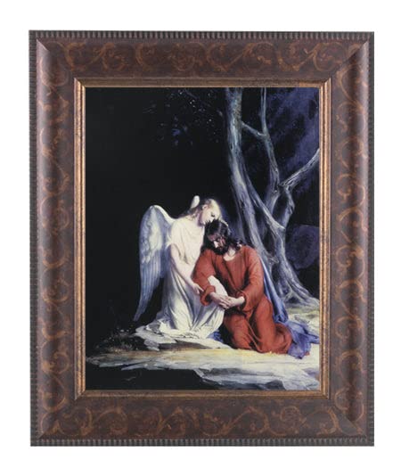 Religious Wall Art - Agony in the Garden Framed Painting with Antique Gold & Espresso Decorated Frame, Beveled Edge & Gold Lip - Large Christian Home Decor for Living Room, Bedroom & Church