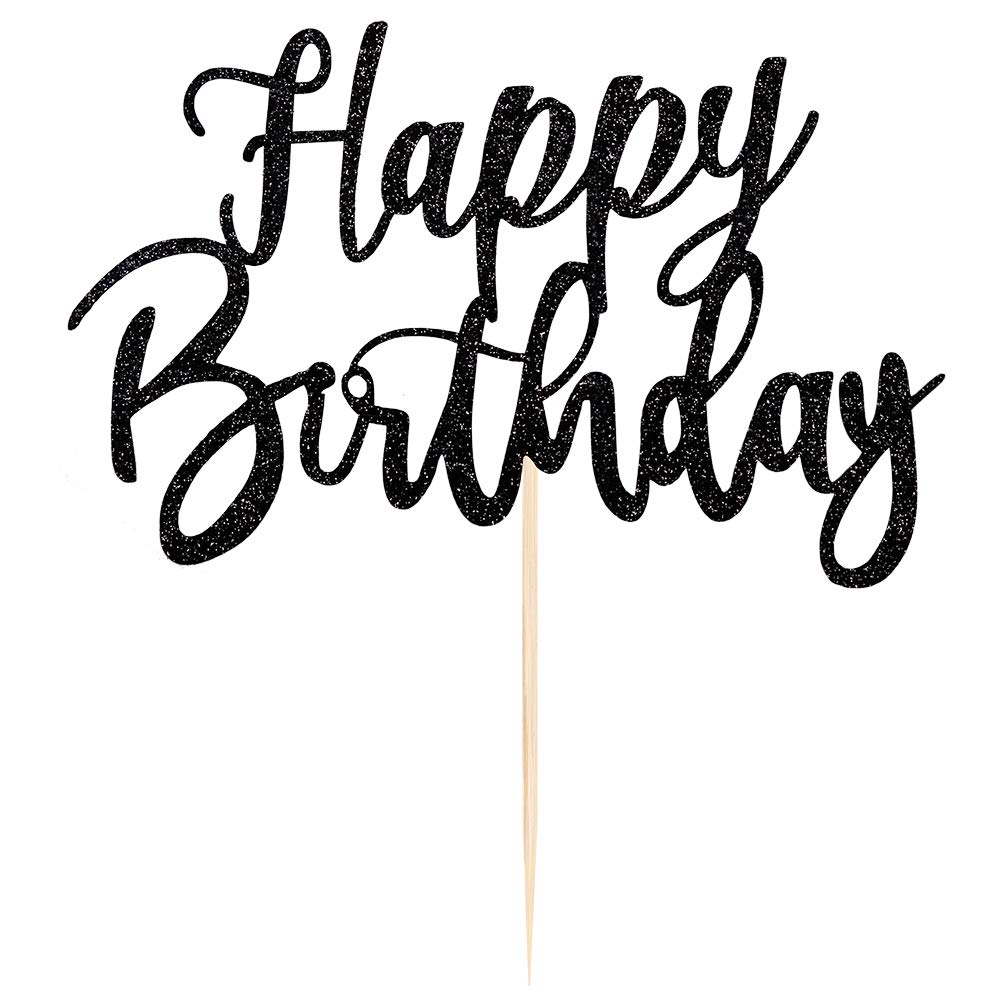 Handmade Glitter Happy Birthday Cake Topper - Black Birthday Cake Bunting Decor for Party Supplies | Perfect for Birthday Cakes, Cupcakes & Dessert Table Decorations