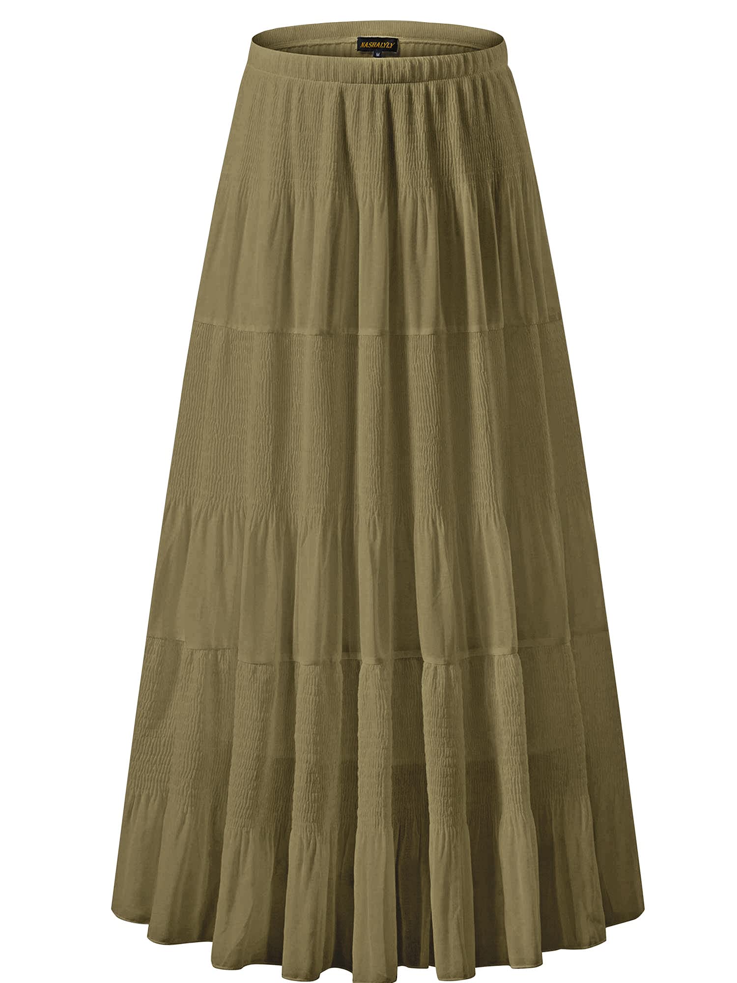 NASHALYLY Women's Chiffon Elastic High Waist Pleated A-Line Flared Maxi Skirt - Elegant Summer Beach Dress for Casual Outings & Vacation Wear
