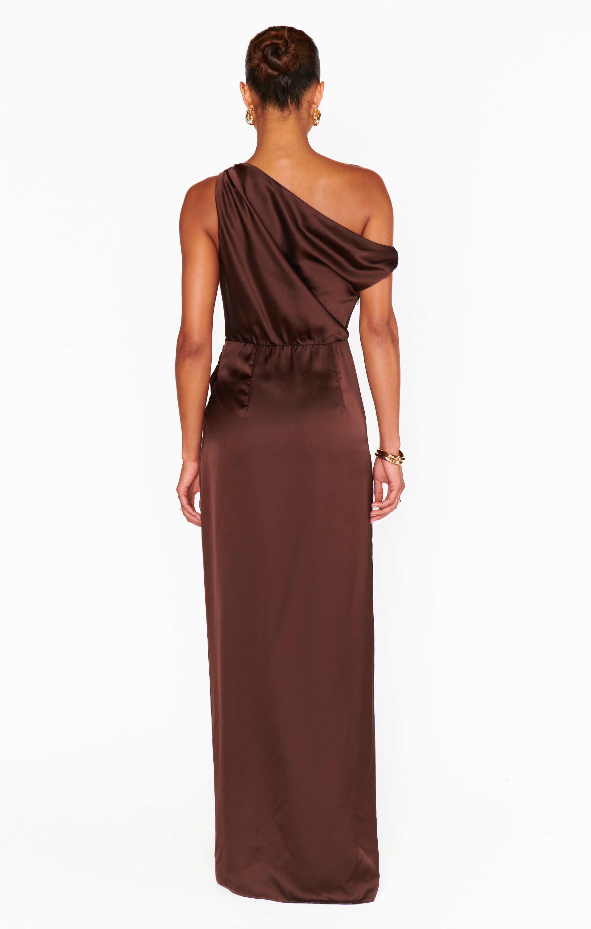 Jodie Dress - Chocolate Luxe Satin Midi Dress for Women | Elegant Formal & Party Wear | Perfect for Weddings, Cocktails & Evening Events