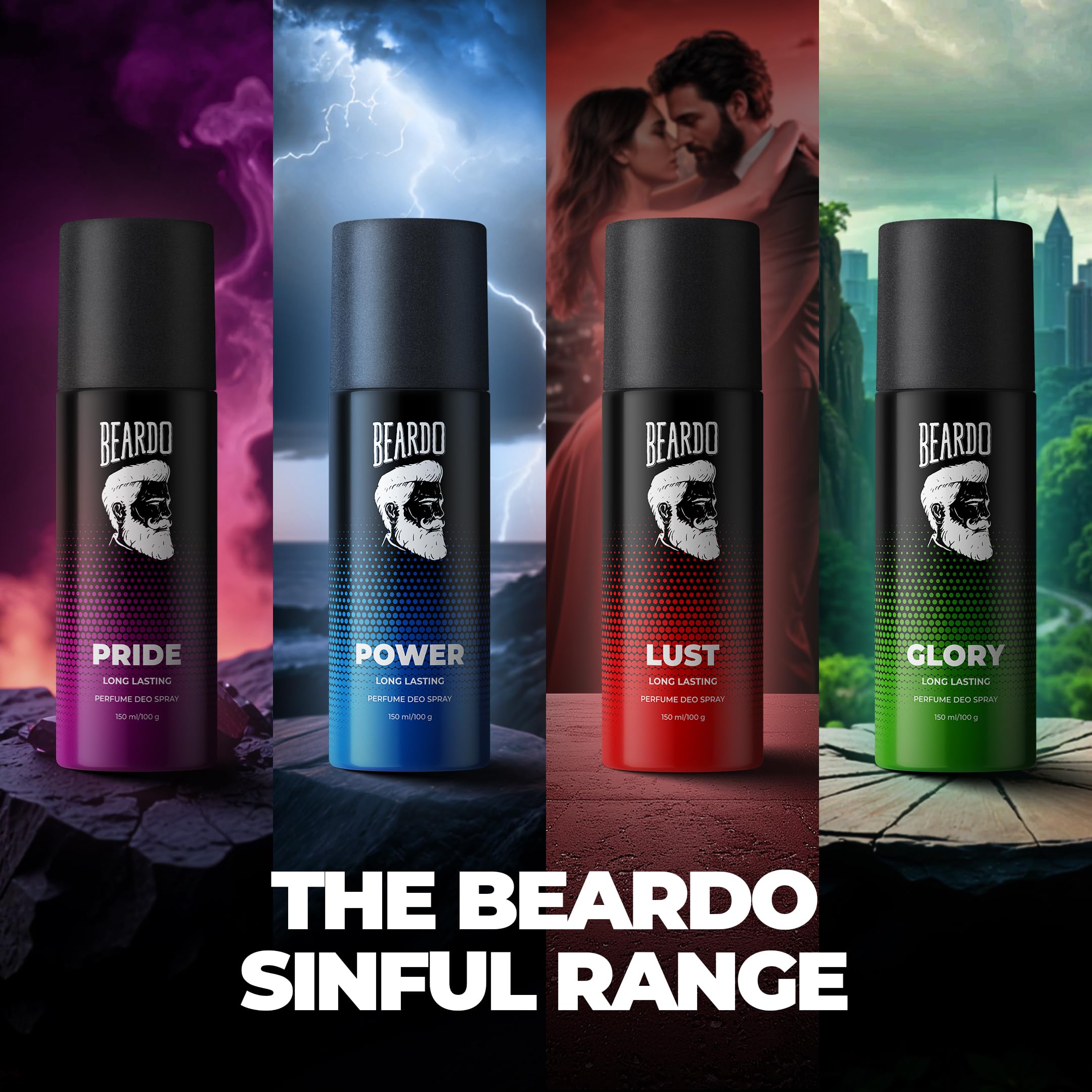 Beardo Power, Lust & Glory Perfume Body Spray Set (3-Pack) | Long-Lasting Fougere & Aromatic Deodorant for Men | Perfect Christmas Gift for Him, Boyfriend & Friends | Great for Work, Date Night & Special Occasions