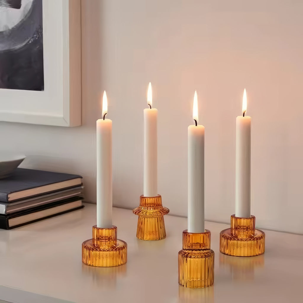 Elegant Ribbed Glass Mini Desk Candle Holders Set of 3 - Perfect for Home Decor, Wedding Centerpieces & Romantic Dinner Ambience
