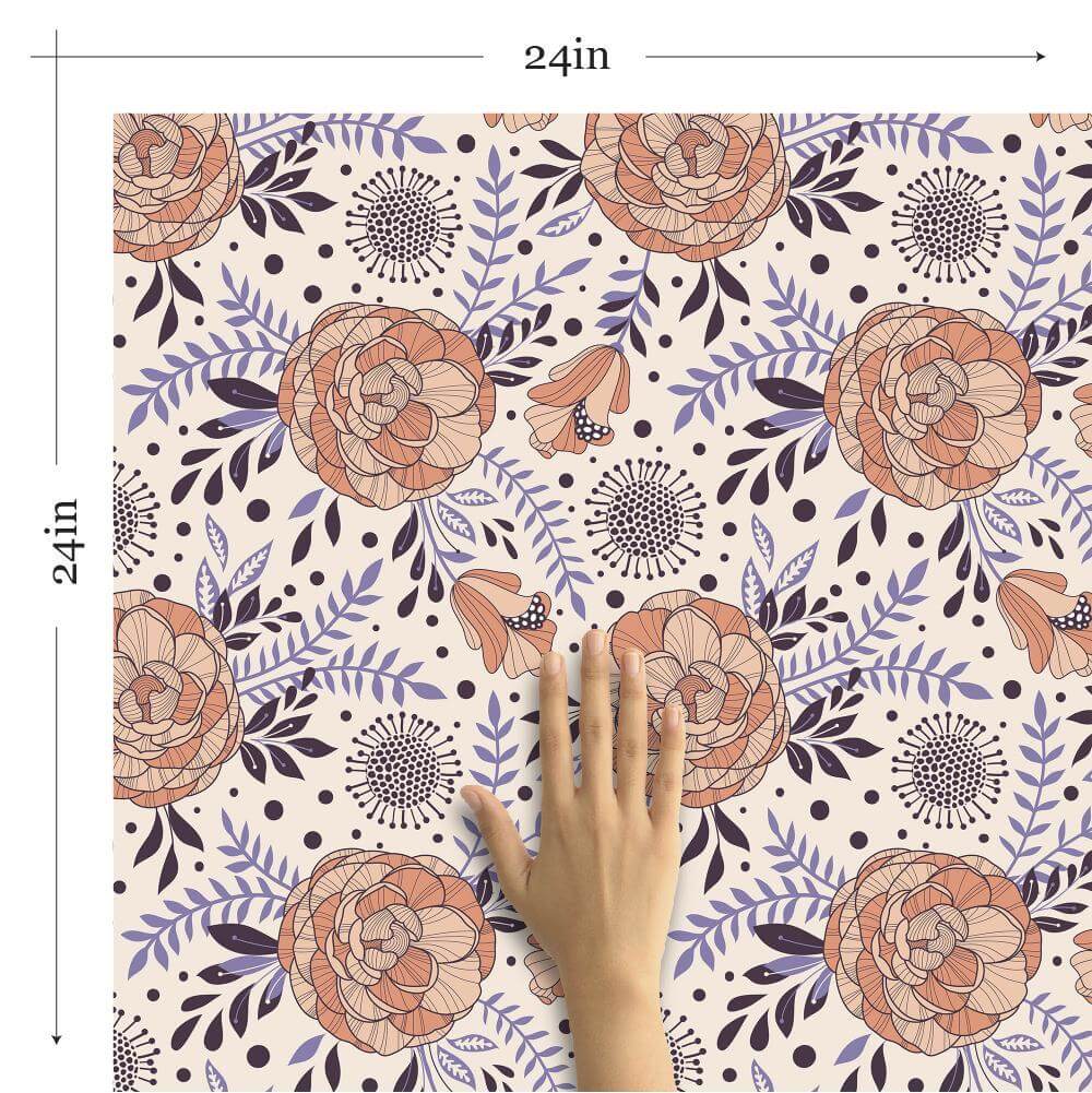 Orange and Purple Botanical Floral Peel and Stick Removable Wallpaper 6586 - Self-Adhesive Wall Decor for Bedroom, Living Room, Nursery & Office