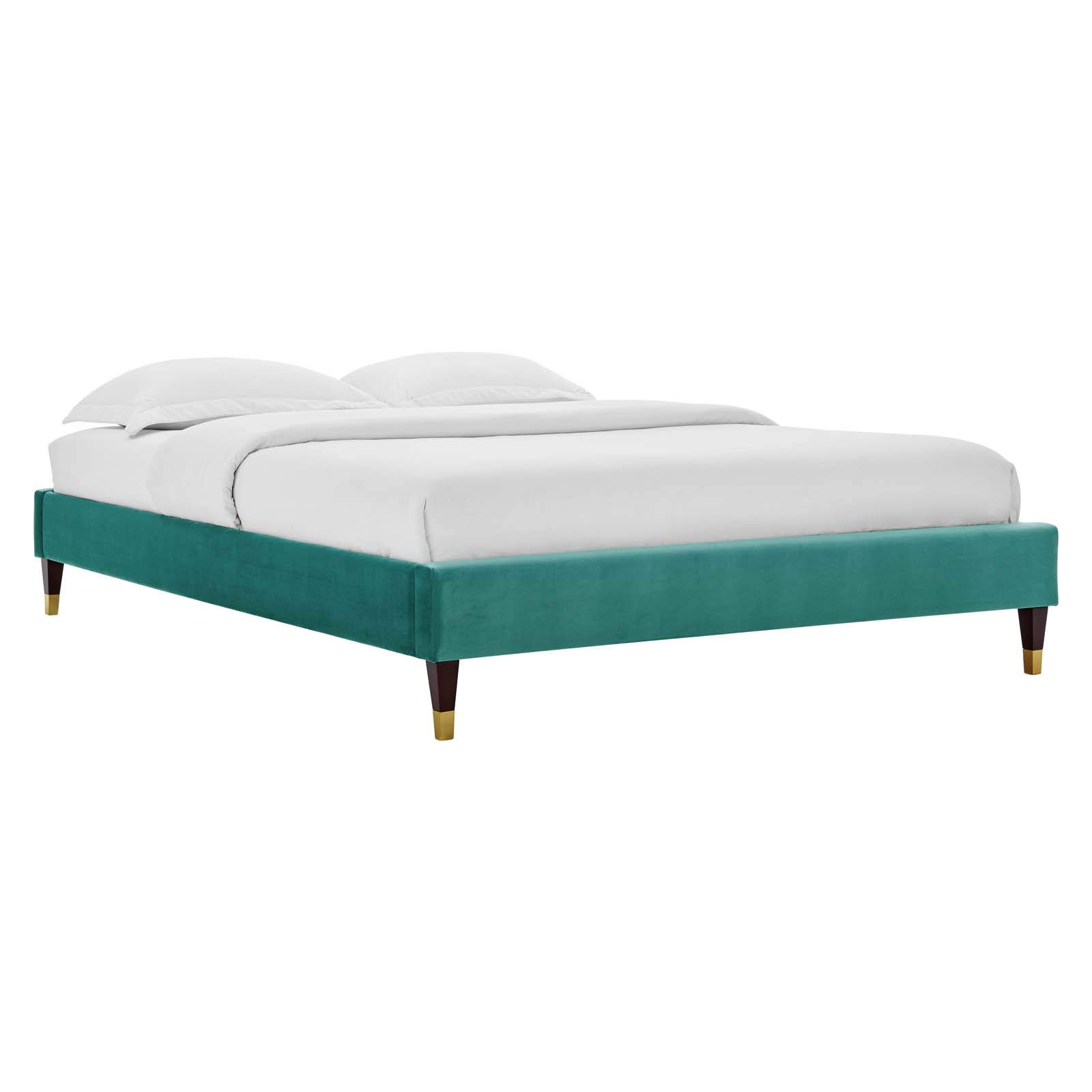 Modway Elise Channel Tufted Performance Velvet Full Platform Bed - Teal Upholstered Bed Frame with Gold Metal Legs | Modern Bedroom Furniture for Master Bedroom, Guest Room & Apartment